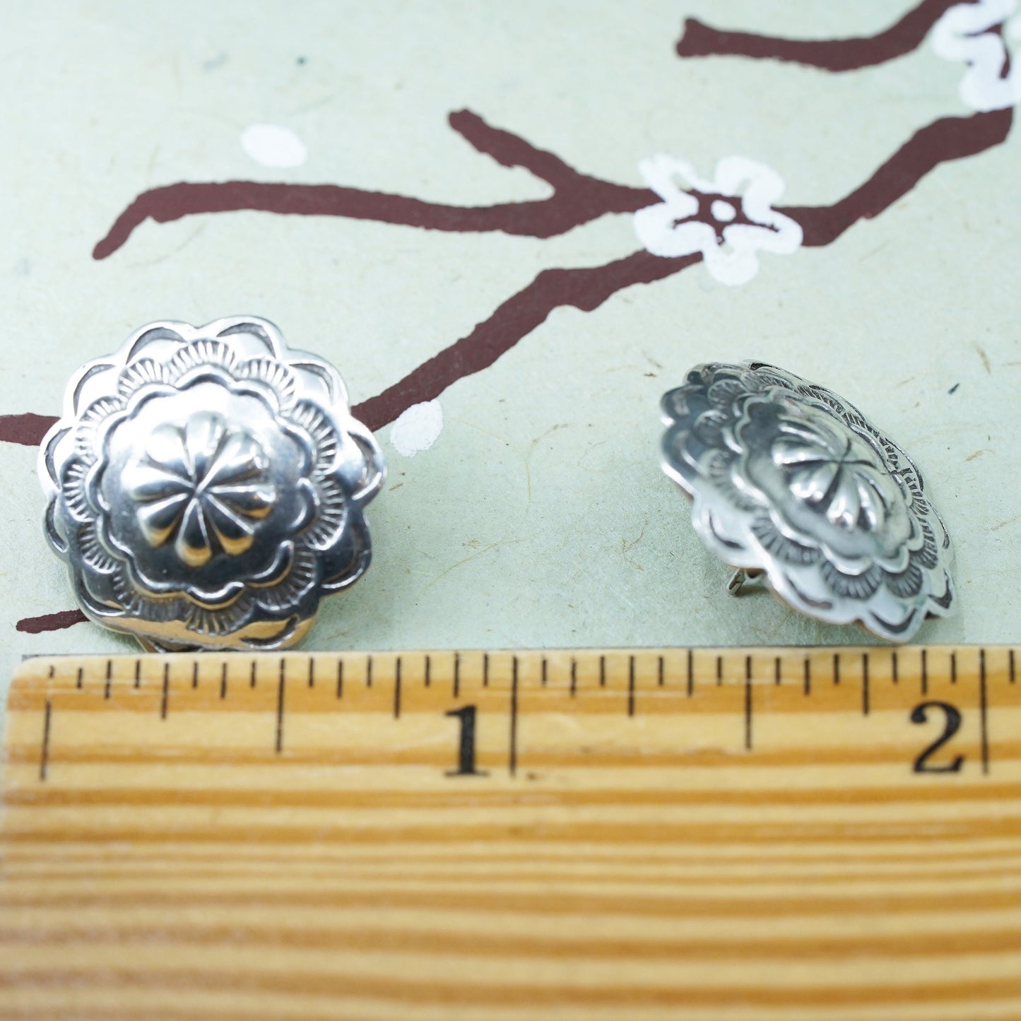 Native American navajo sterling silver 925 studs, handmade textured earrings