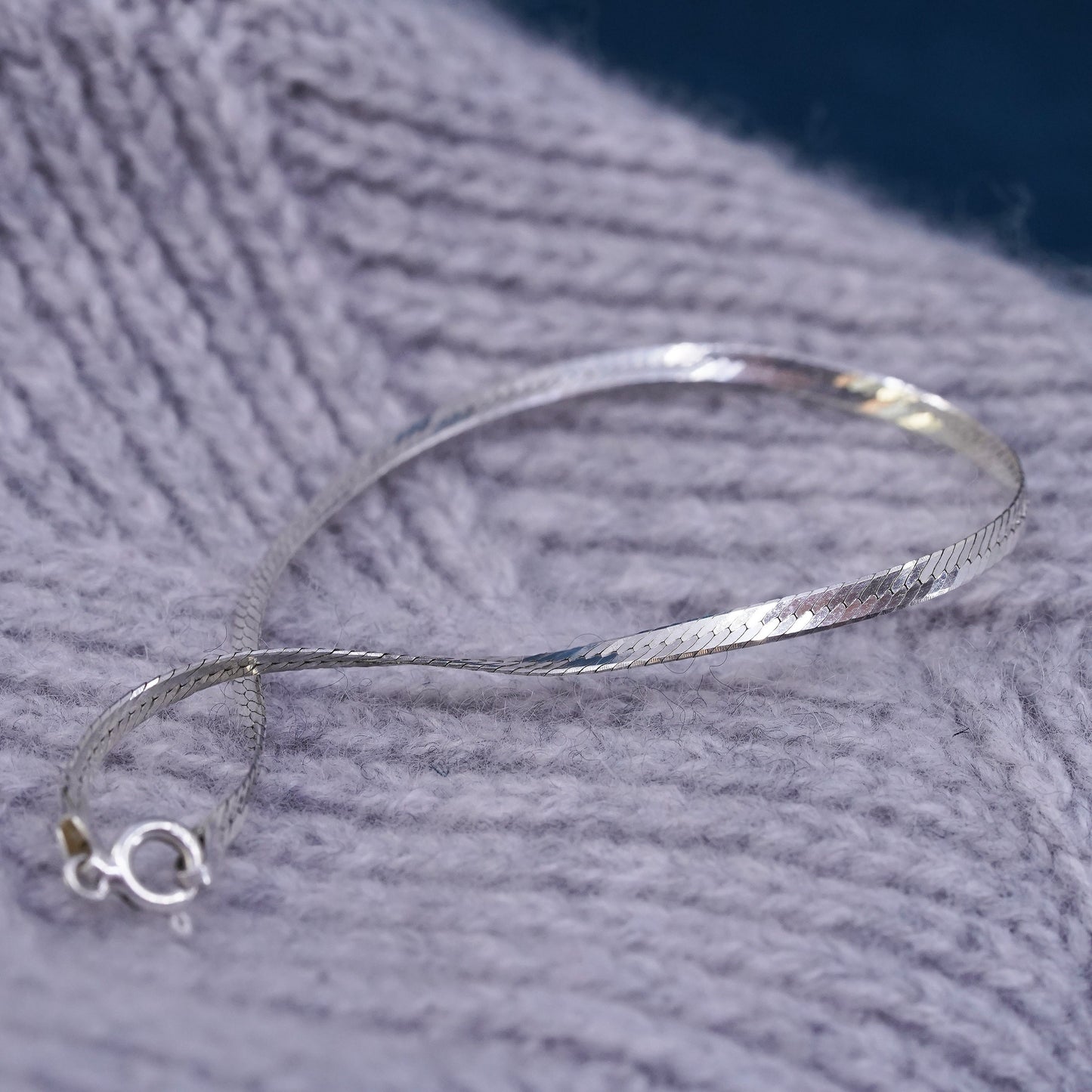7.5”, 4mm, vintage Sterling silver handmade bracelet, 925 herringbone chain