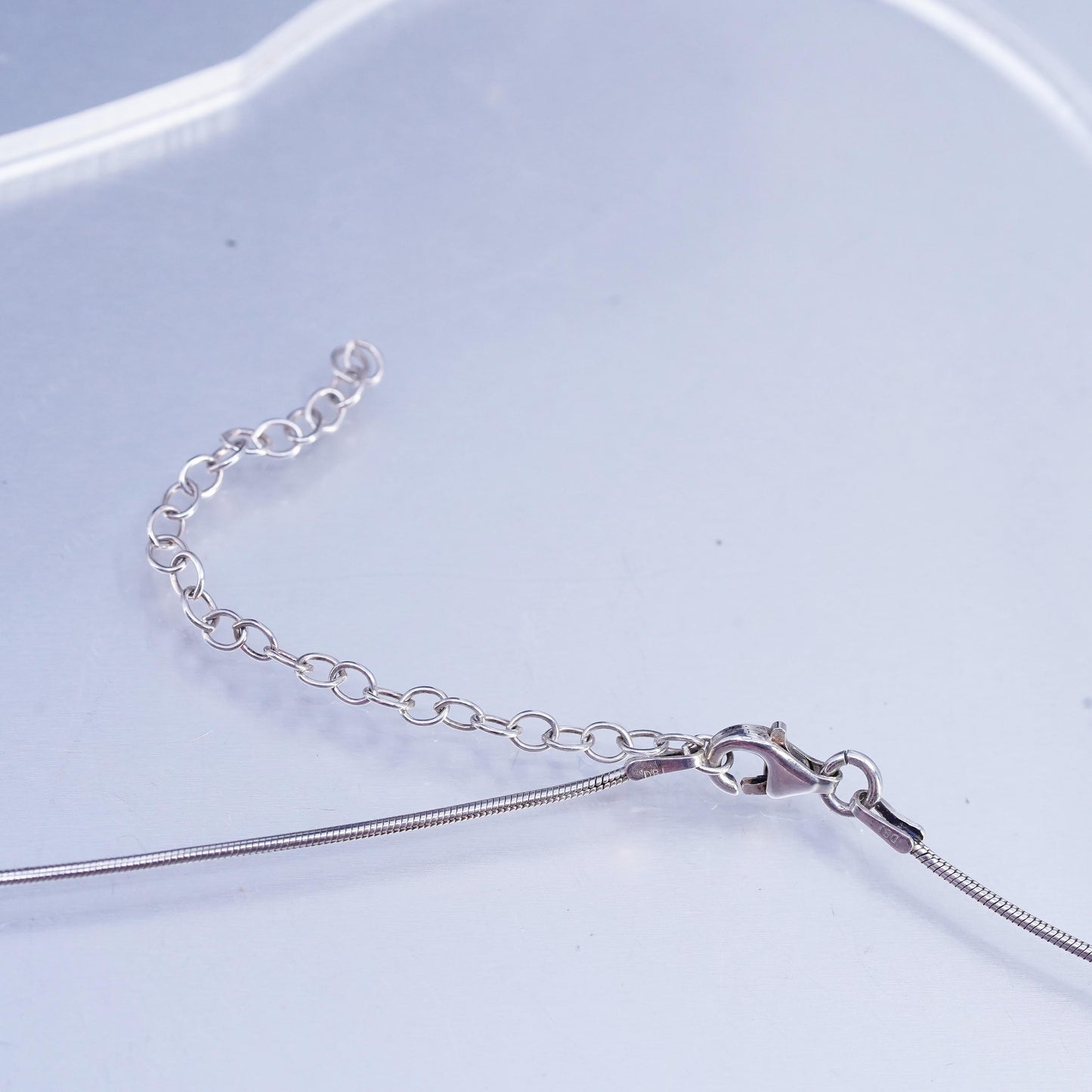 18+3", VTG Sterling 925 silver handmade snake necklace with teardrop pendant