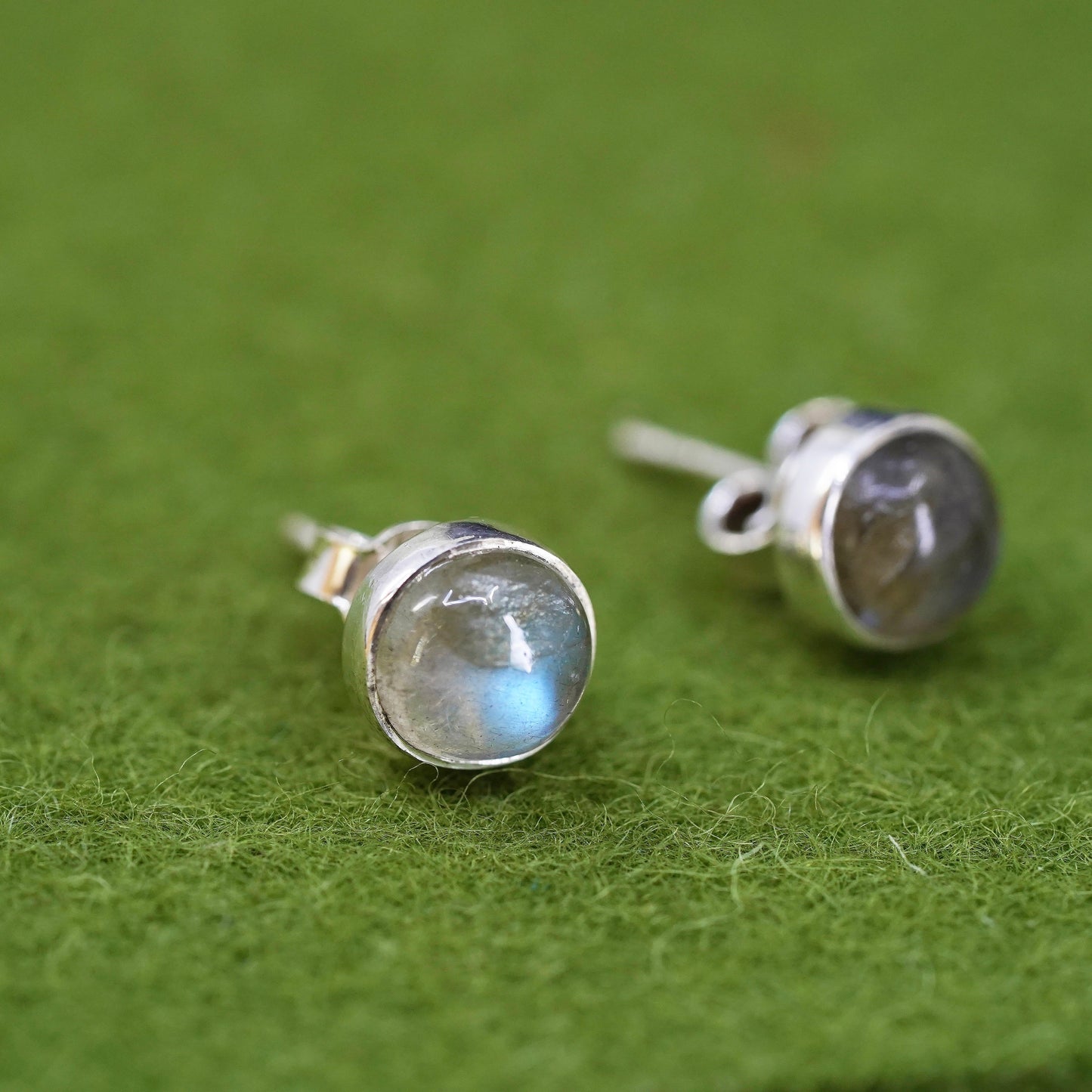 Vintage Sterling 925 silver handmade studs earrings with moonstone