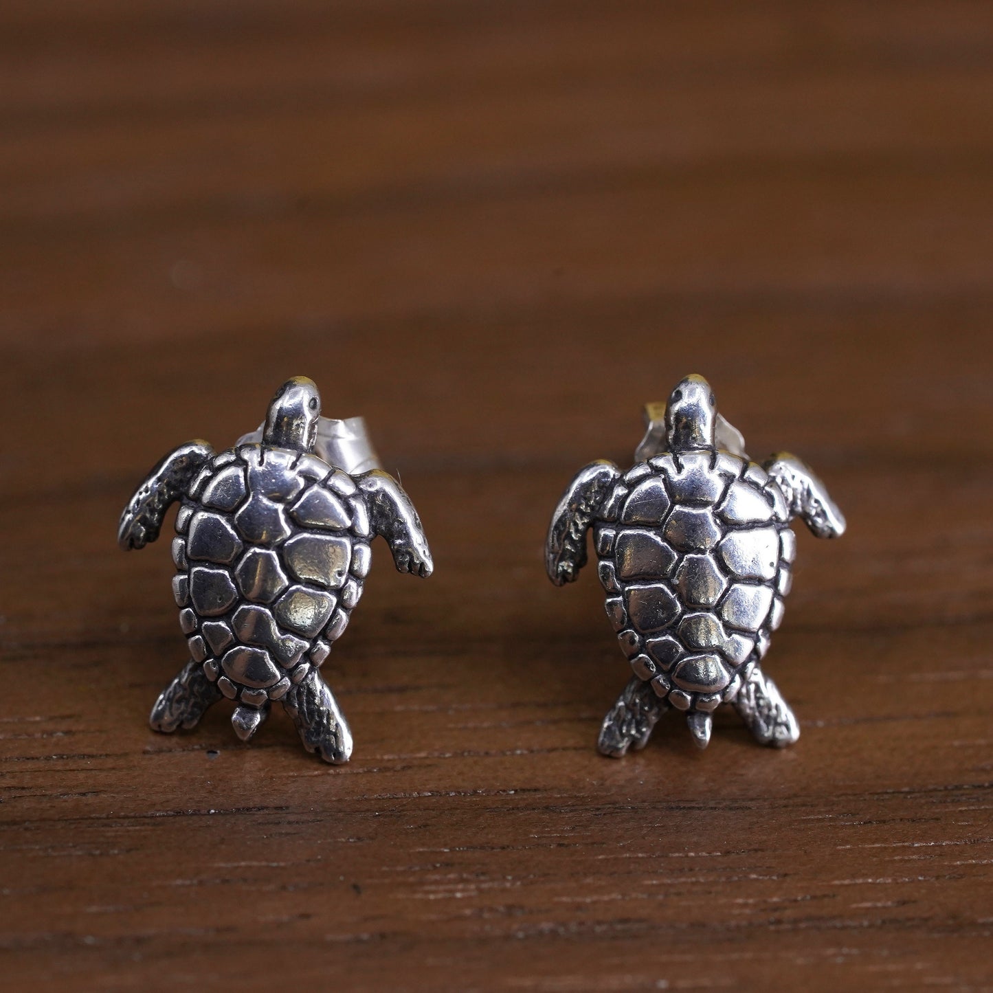 Vintage Sterling silver handmade earrings, 925 silver turtle studs