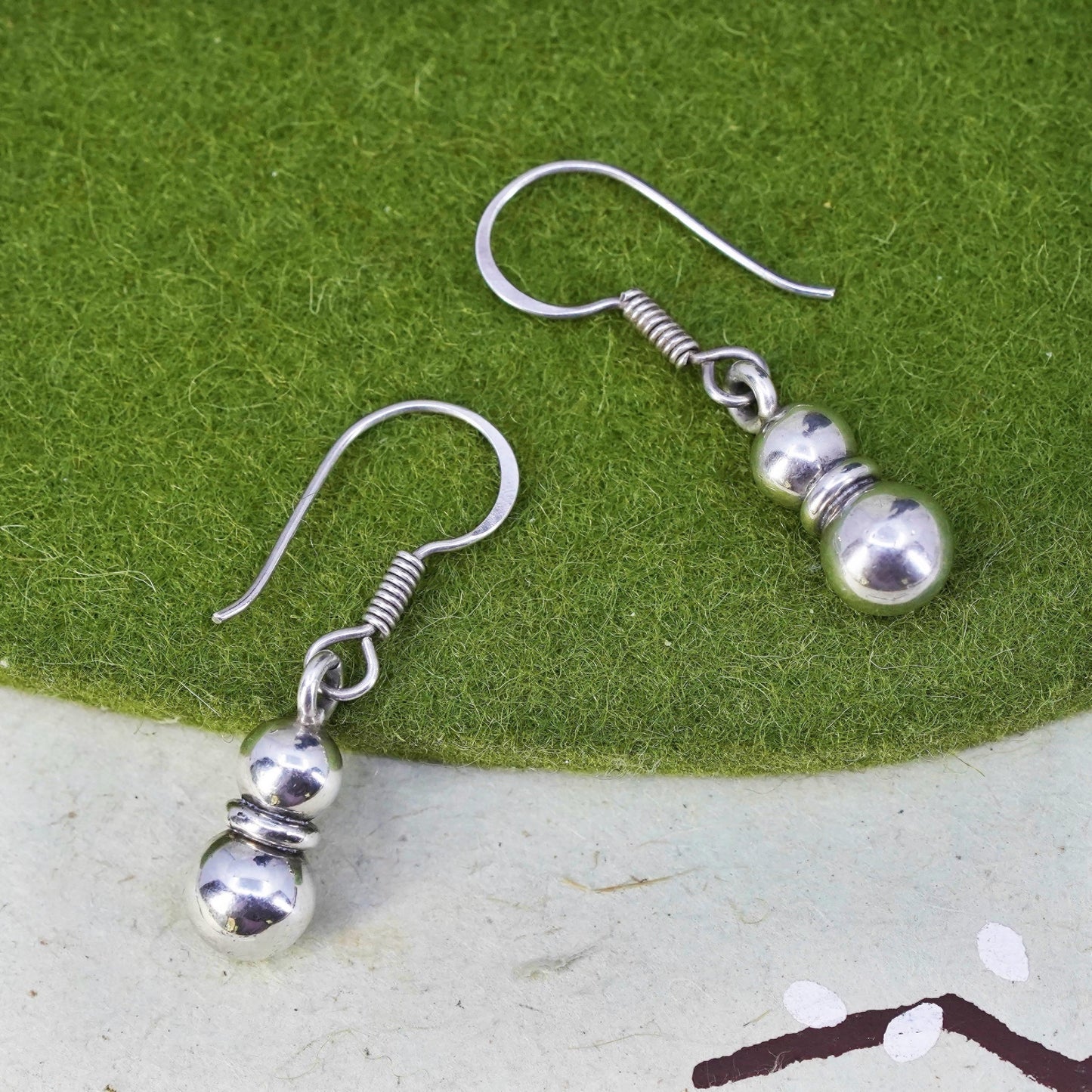 Vintage sterling silver handmade earrings, 925 silver beads dangles