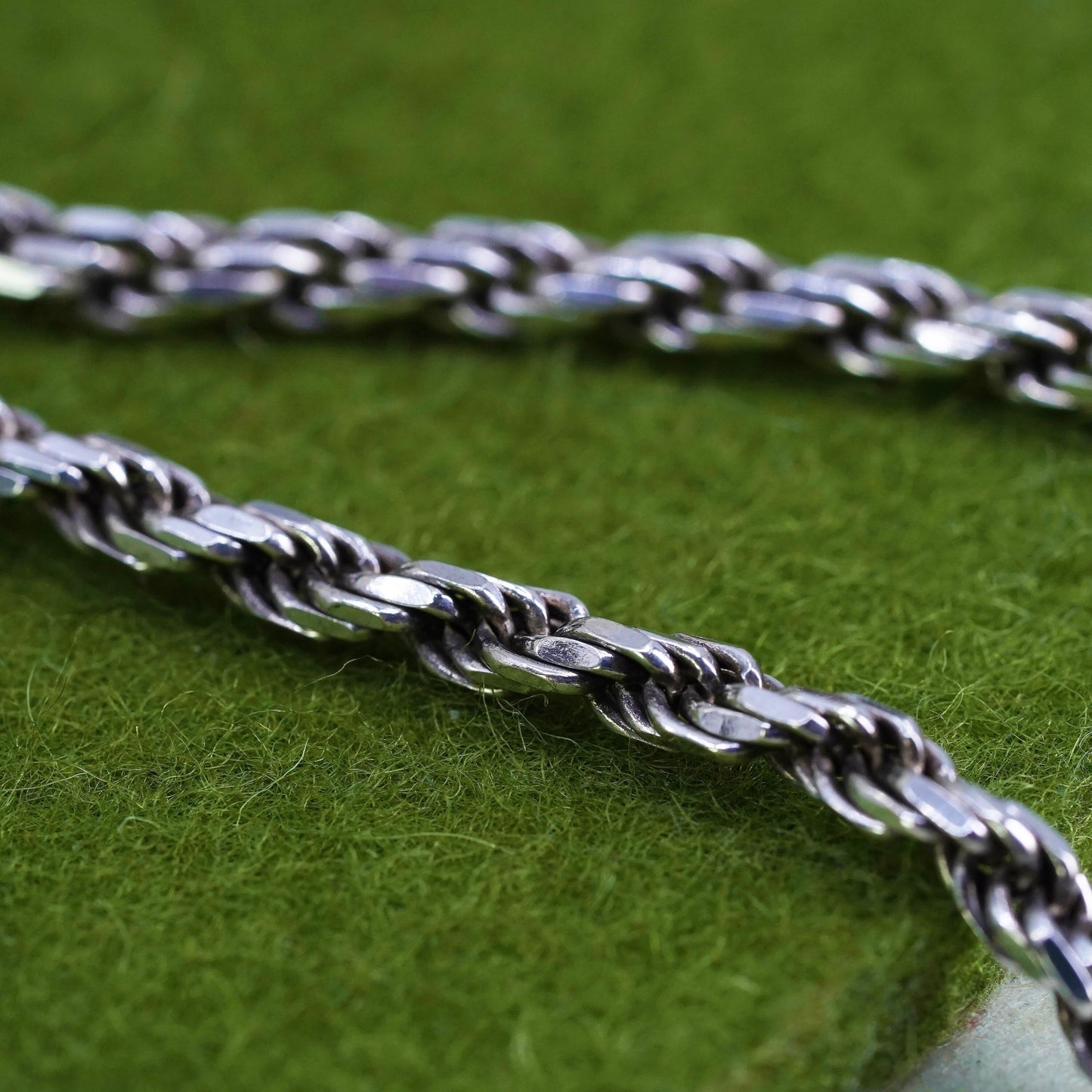 6.5", 4mm, Vintage sterling 925 silver Italy rope chain bracelet