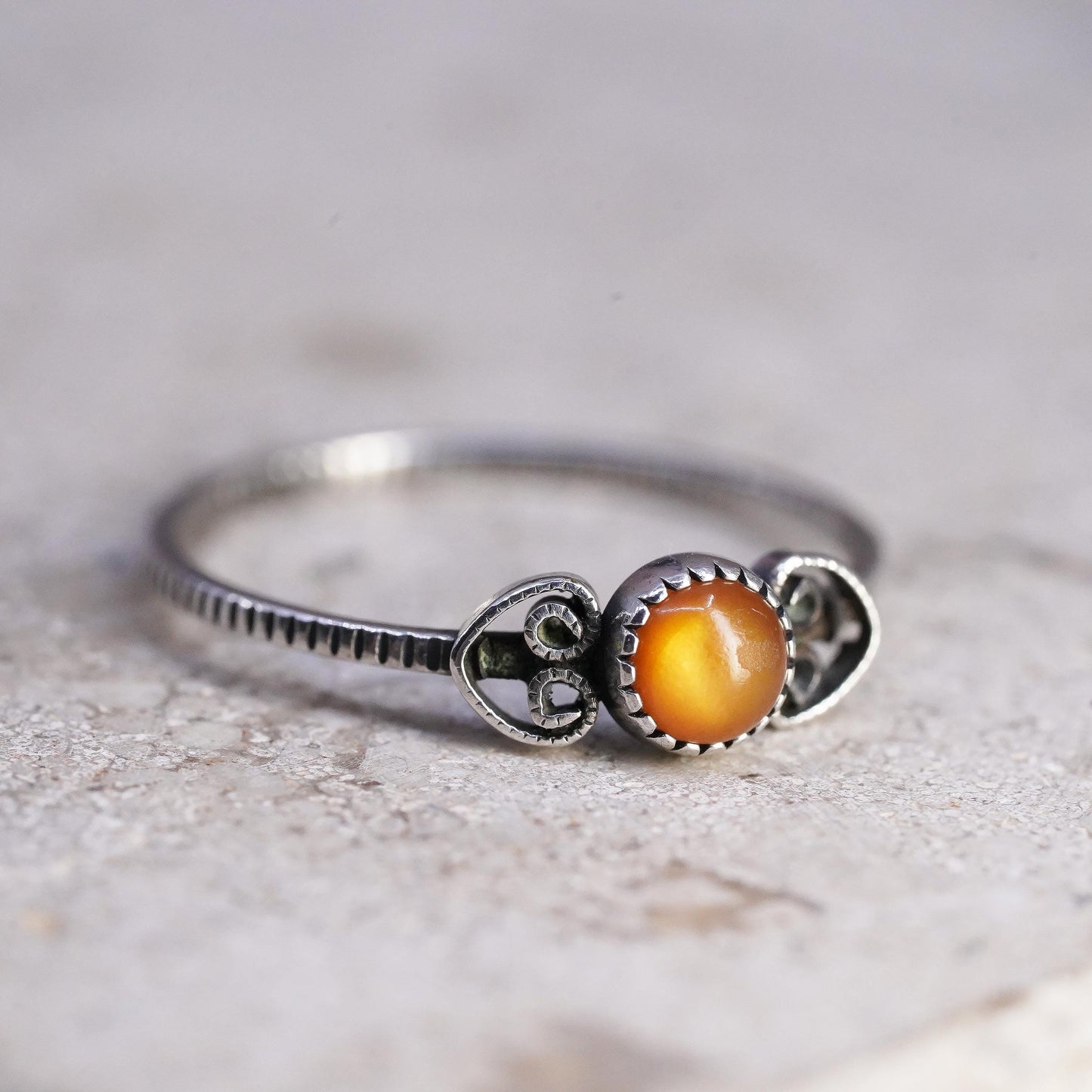 Size 5, vintage Sterling 925 silver handmade stackable ring w/ golden tiger eye