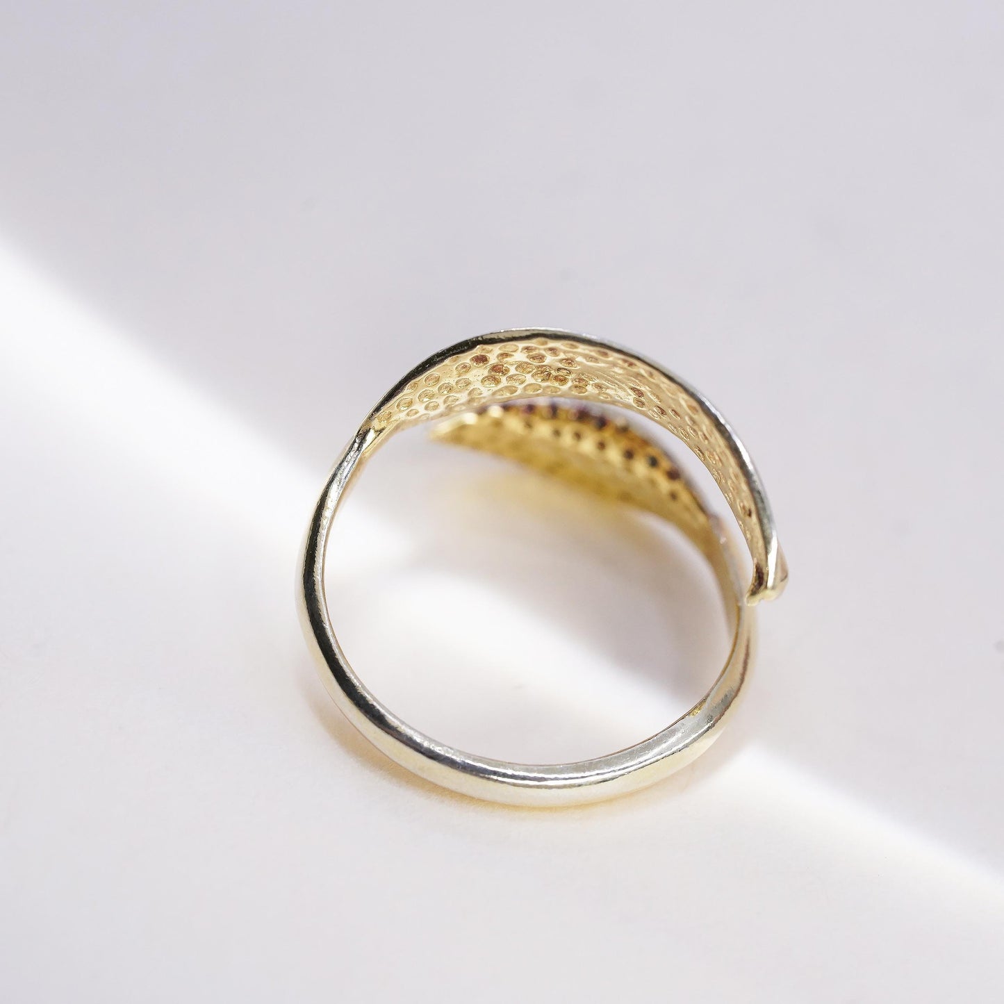 Size adjustable, Yellow Gold Plated sterling silver ring, 925 leaf wrap band