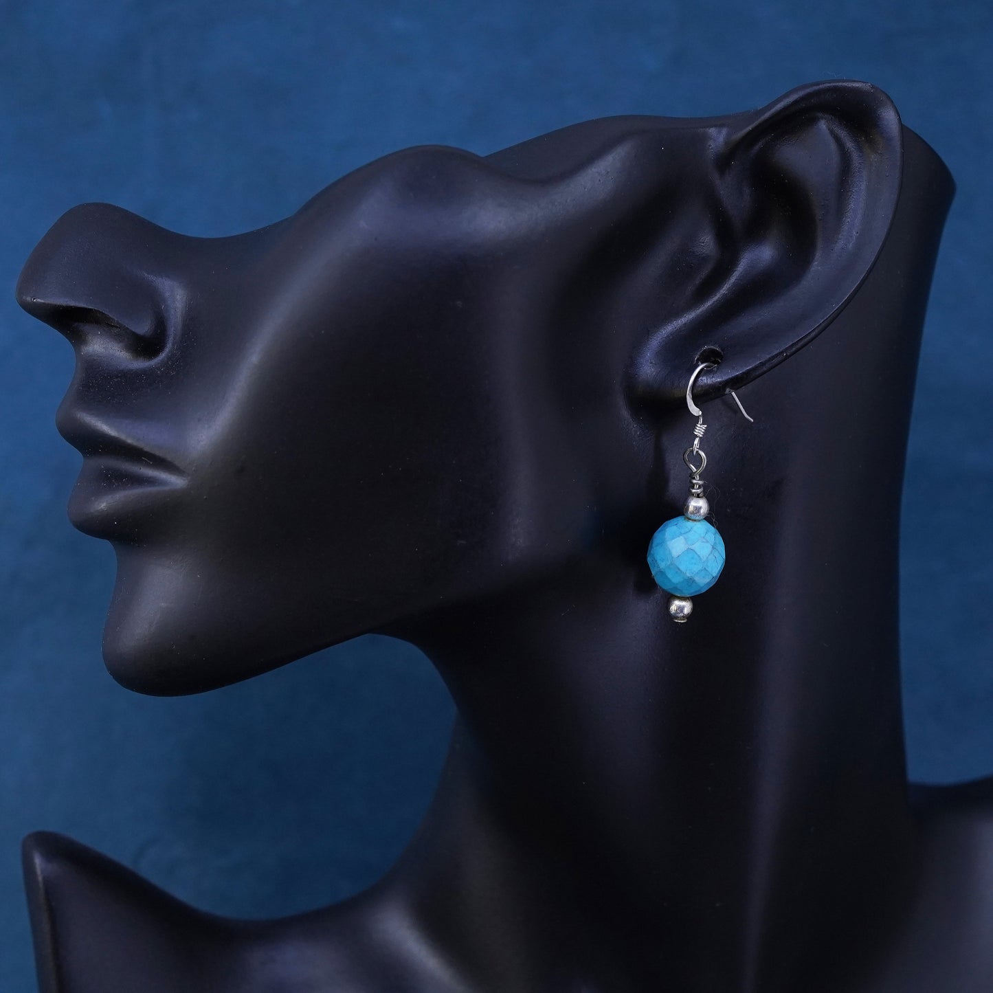 Vintage sterling 925 silver handmade earrings with turquoise beads