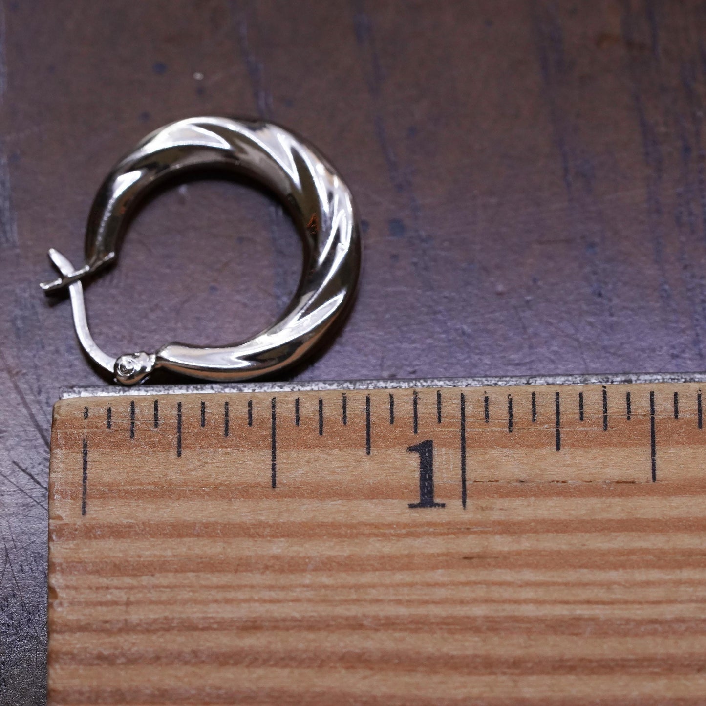 0.75", Vintage sterling silver loop single earring, twisted primitive hoop