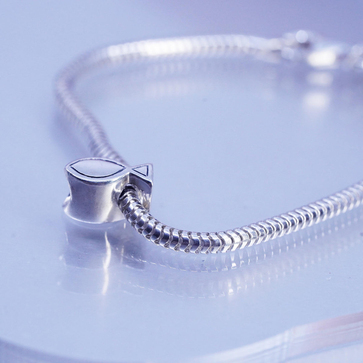 7.5" Michael Anthony Sterling 925 silver bracelet, bold snake chain fish charm