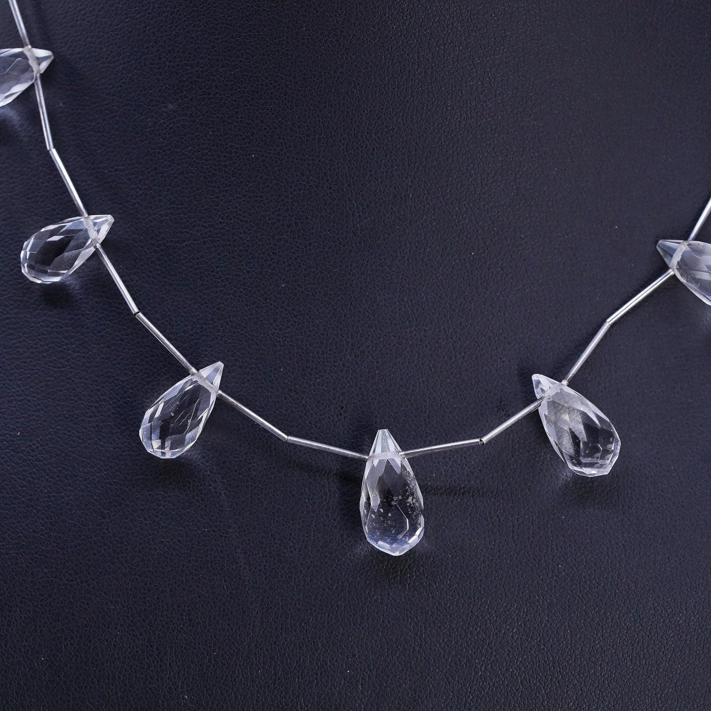 16", VTG Sterling silver necklace, 925 bone bar chain teardrop crystal charms