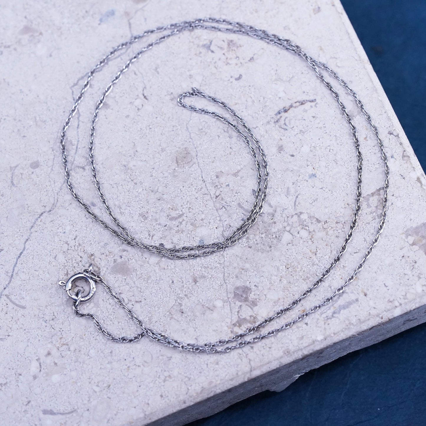 19", 1mm, vintage Sterling silver necklace, 925 Singapore rope chain