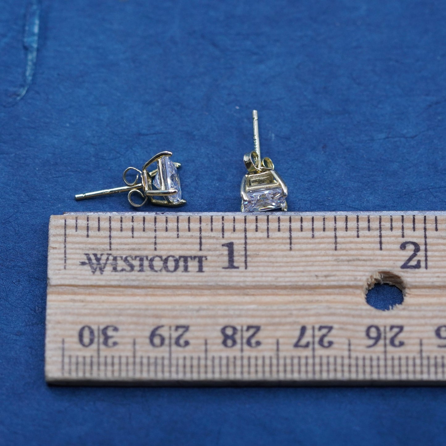 vermeil gold over sterling silver earrings, square 925 silver square studs CZ