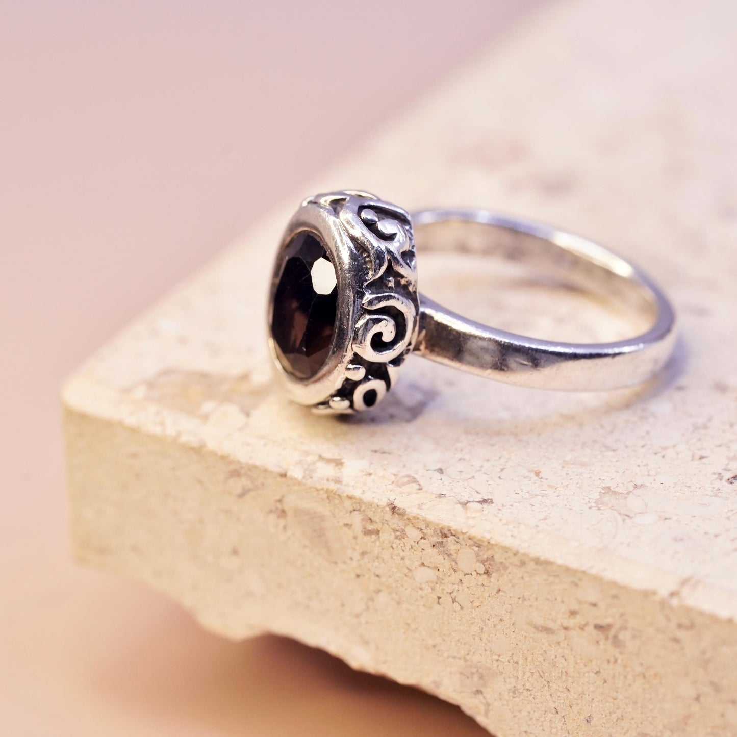 Size 7, SILPADA Sterling 925 Silver Vintage Smoky Quartz Swirl Oxidized Ring