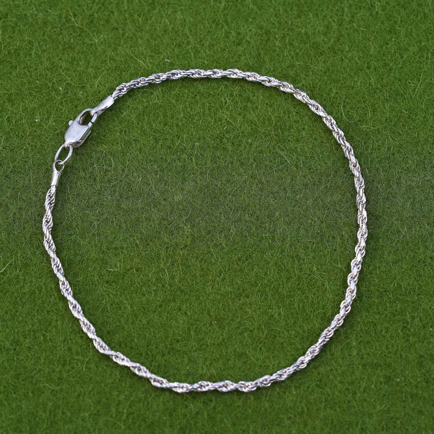 7”, 2mm, Vintage sterling 925 silver Italy rope chain bracelet