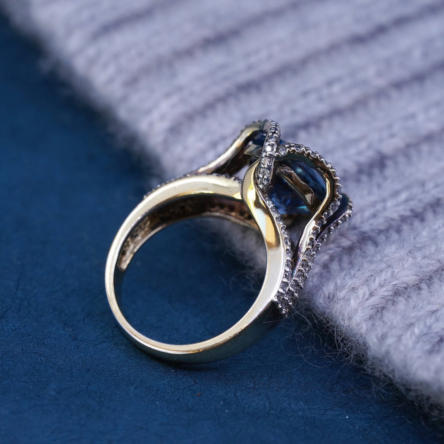 Size 7, vermeil gold over sterling 925 silver ring with topaz and cluster cz