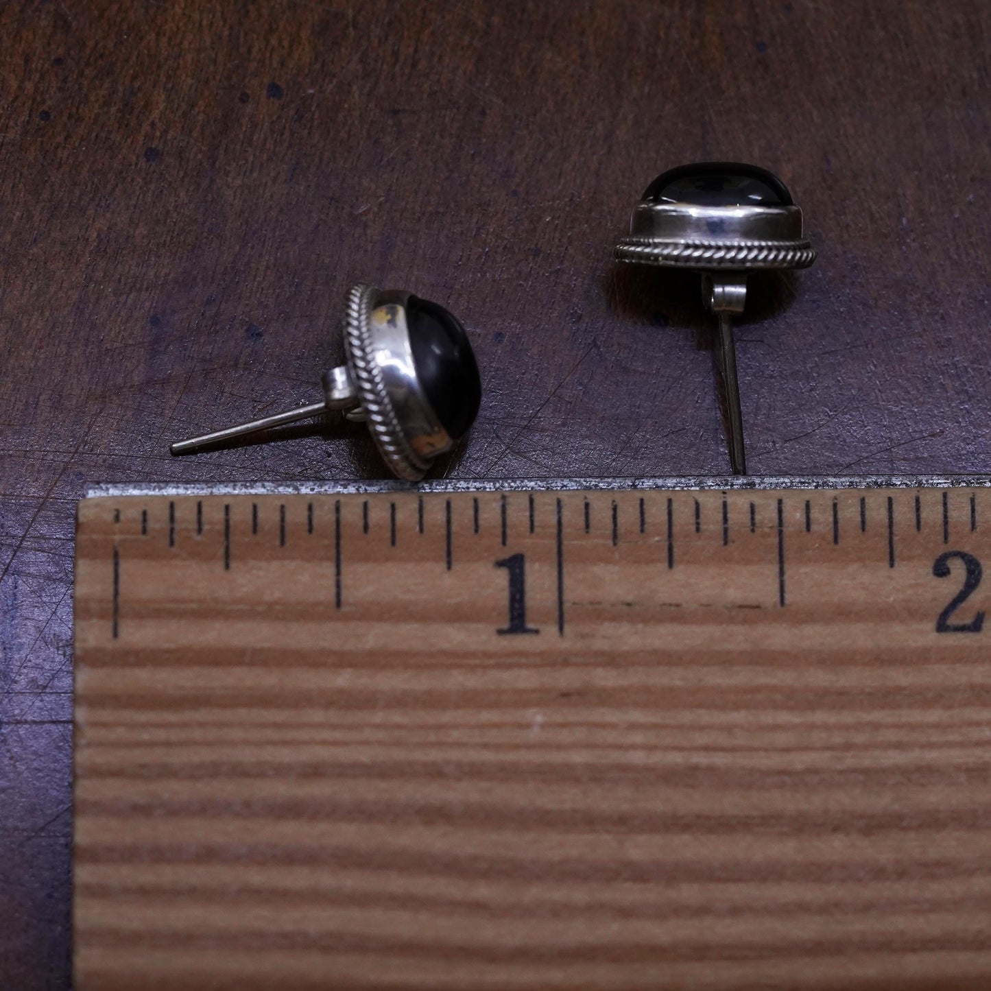 Vintage Sterling silver handmade earrings, 925 studs with star sapphire