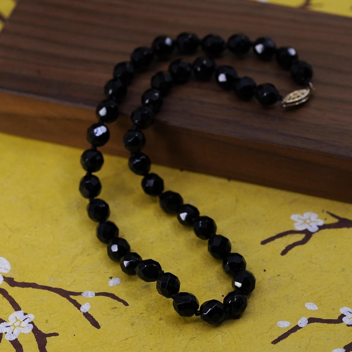 15”, vintage Sterling silver necklace, 925 silver choker with 7mm onyx beads