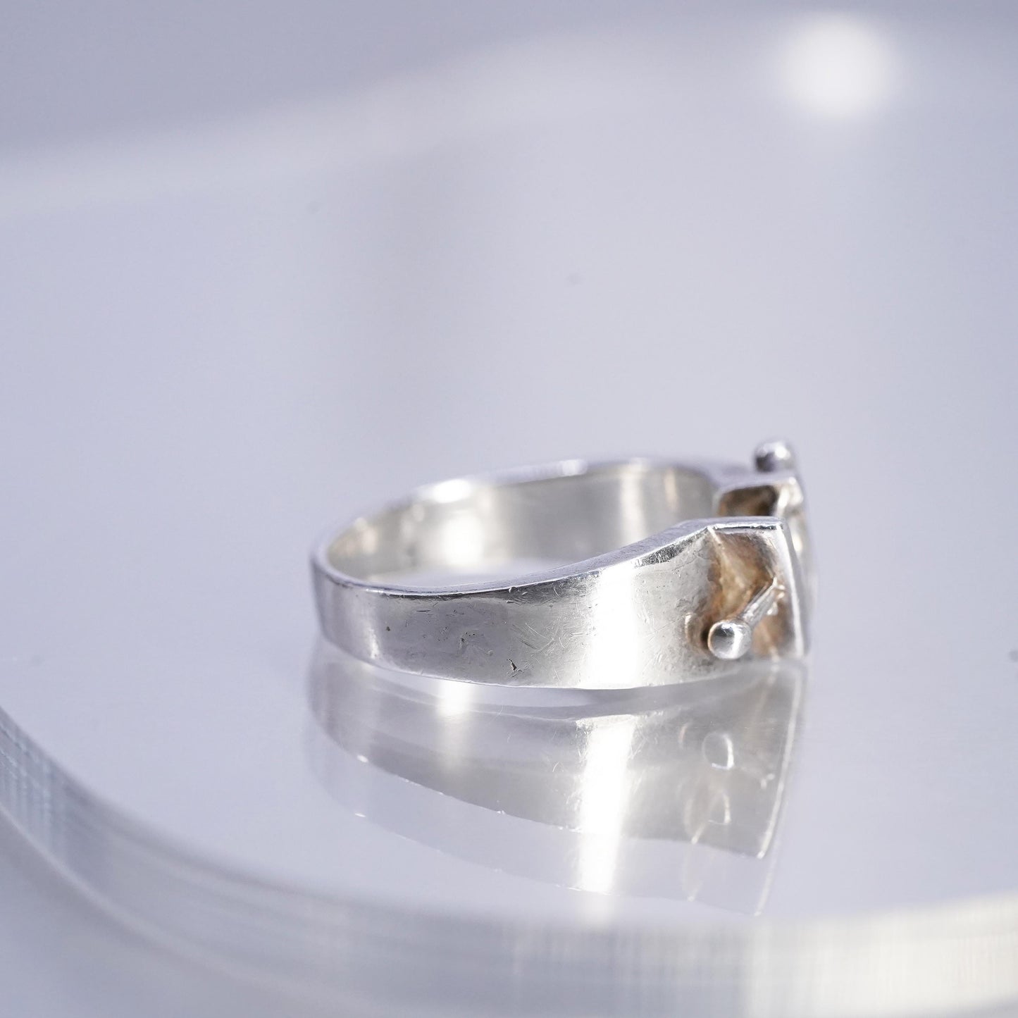 Size 7.25, vintage Sterling 925 silver handmade statement ring with square Cz