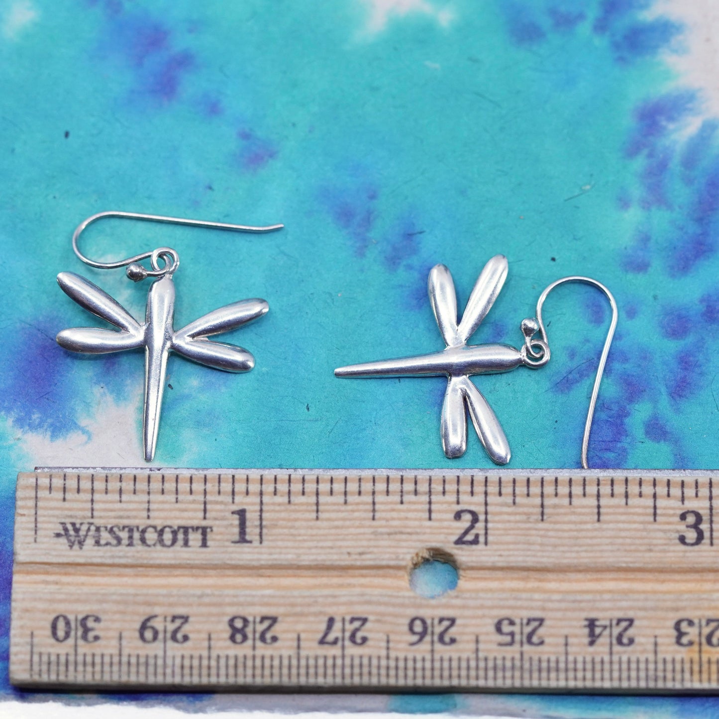 Vintage Sterling silver handmade earrings, 925 dragonfly drops