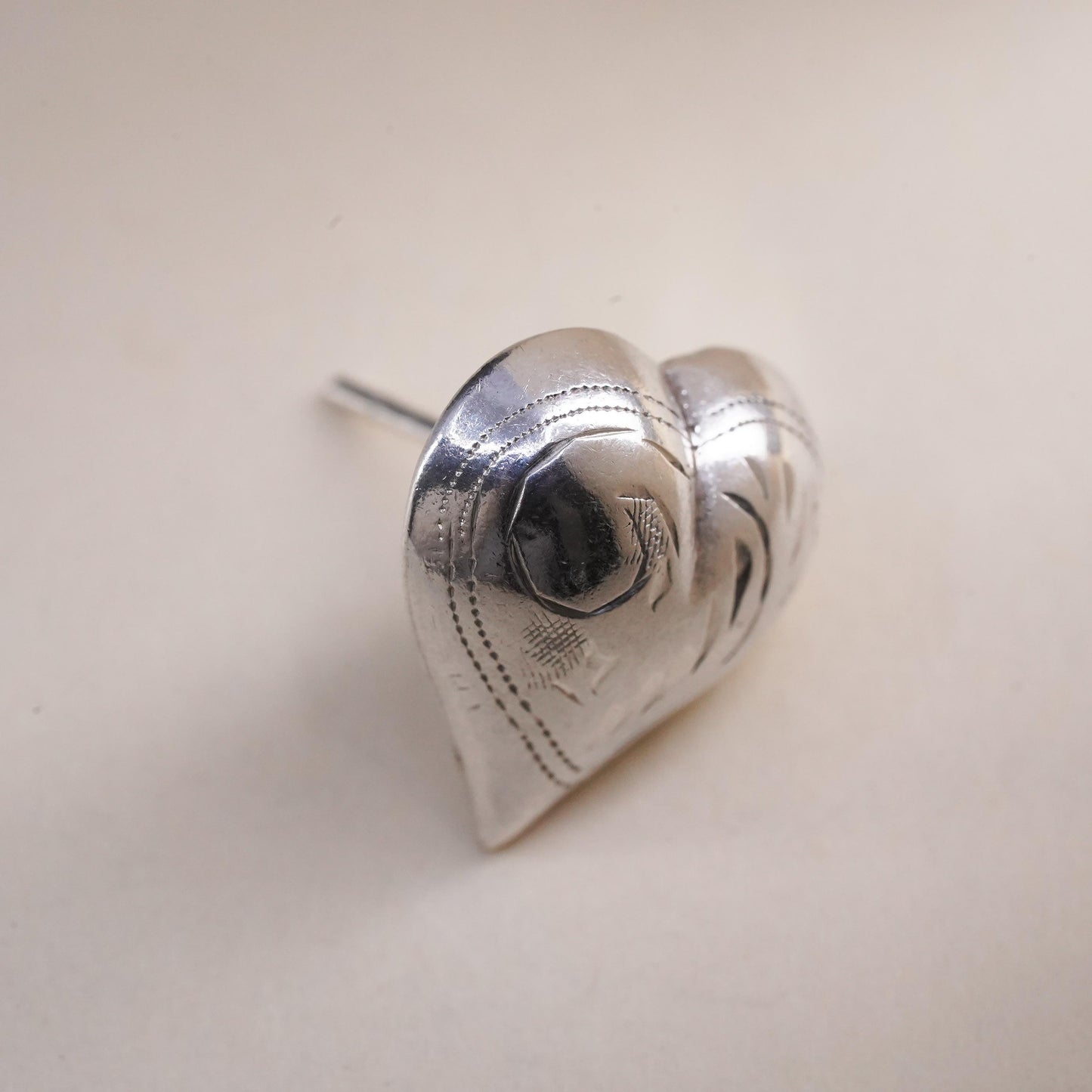 Vintage handmade single earring. textured Sterling 925 silver heart stud