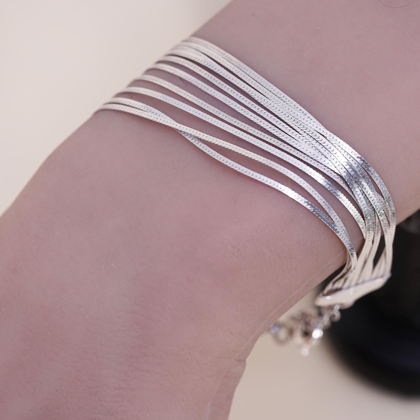 7+1”, Dyadema Italian multi 10 strands sterling silver bracelet 925 herringbone