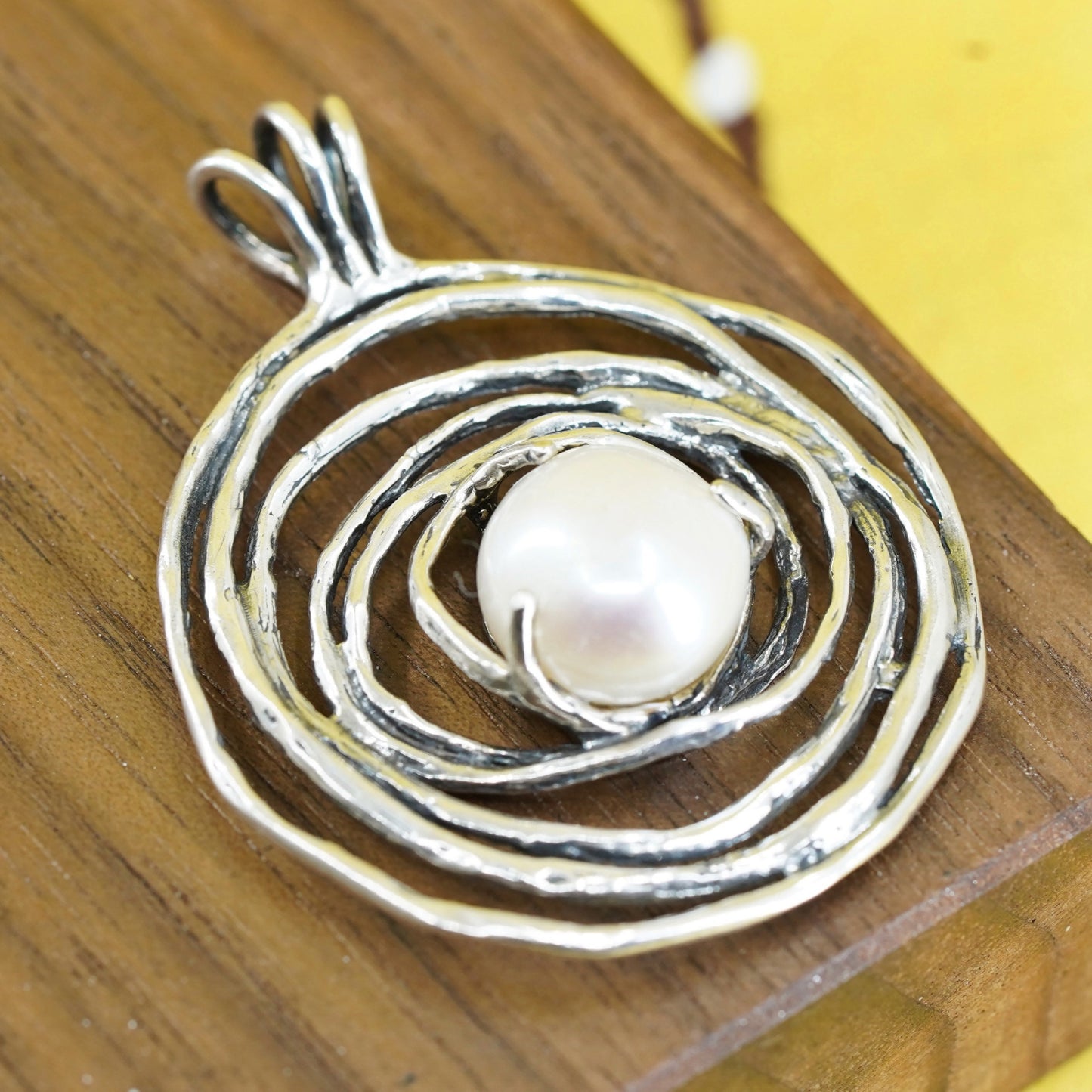 Vintage Israel sterling 925 silver handmade pendant with pearl