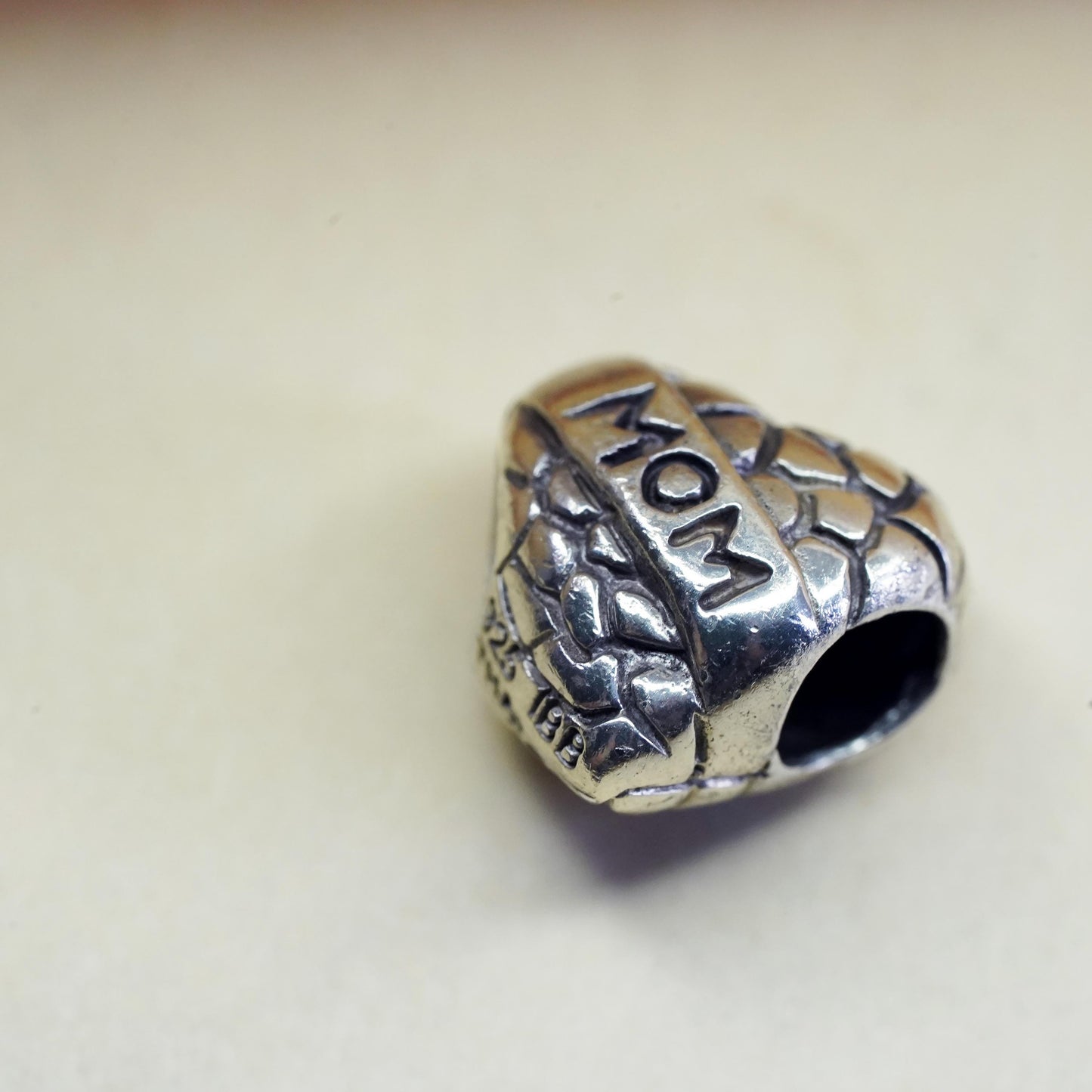 Vintage Sterling silver handmade bead charm, solid 925 silver heart pendant mom
