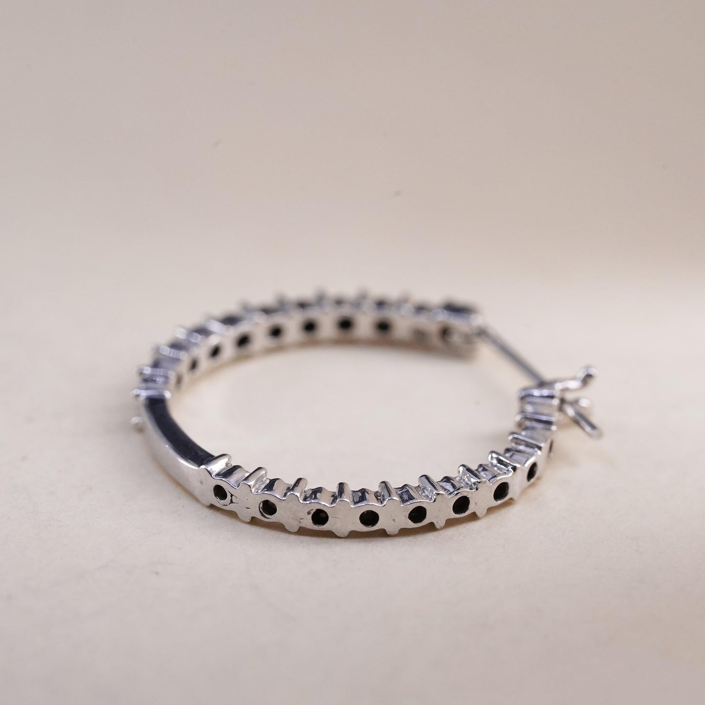 1", sterling silver loop single earring, minimalist hoop with cluster diamonds