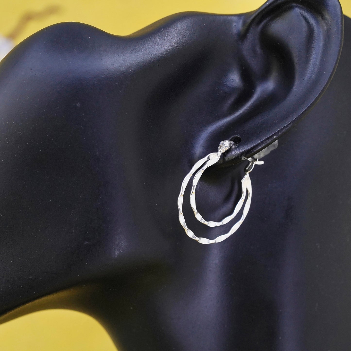 1", vintage Italy Sterling silver handmade hoops, textured 925 huggie earrings