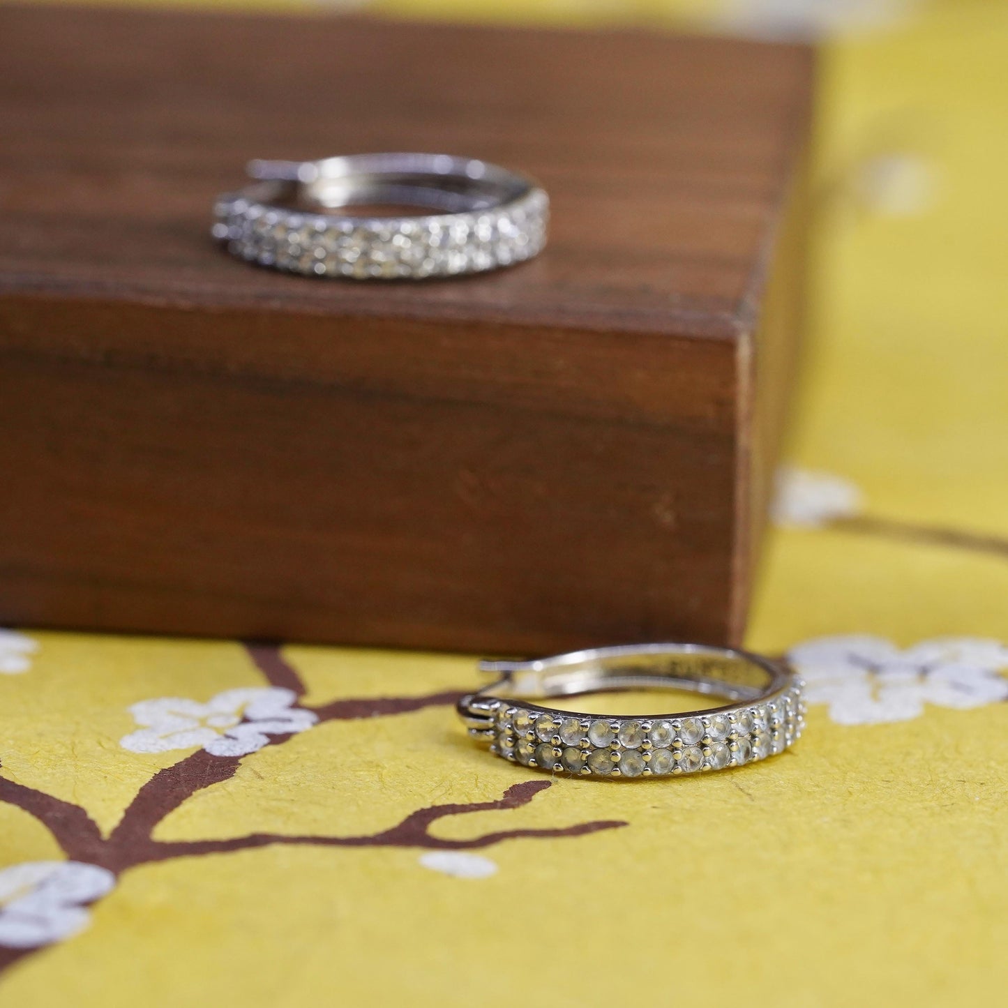 0.75", vintage Sterling silver hoop earrings, 925 huggie with cluster diamonds