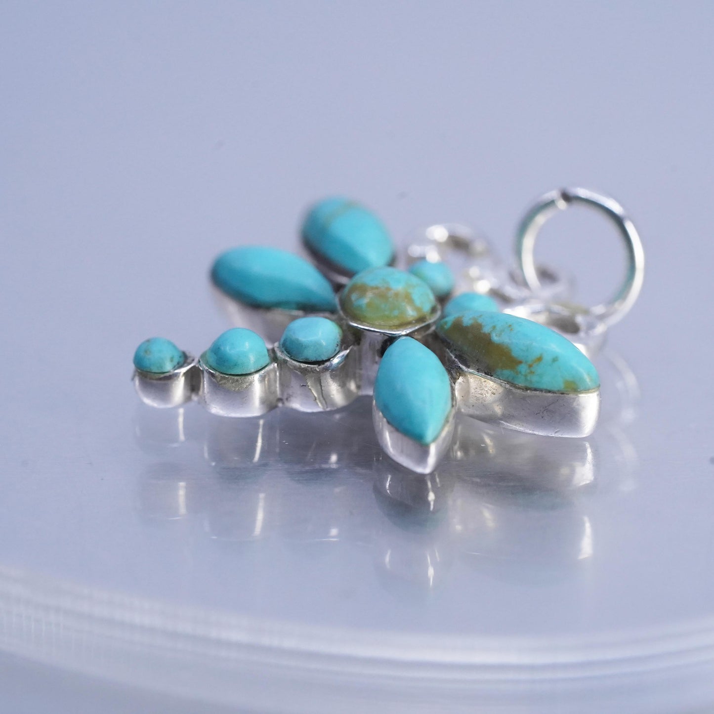 sterling silver pendant, Native American, 925 dragonfly charm with turquoise