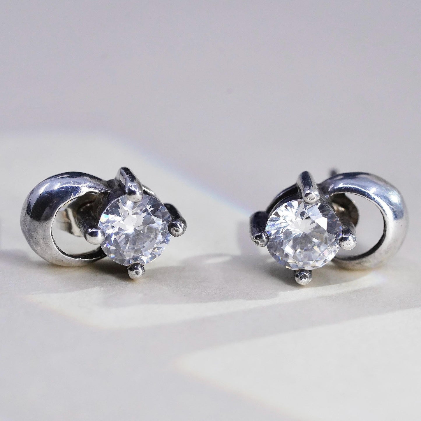 Vintage 925 sterling silver genuine cz studs, fashion minimalist earrings
