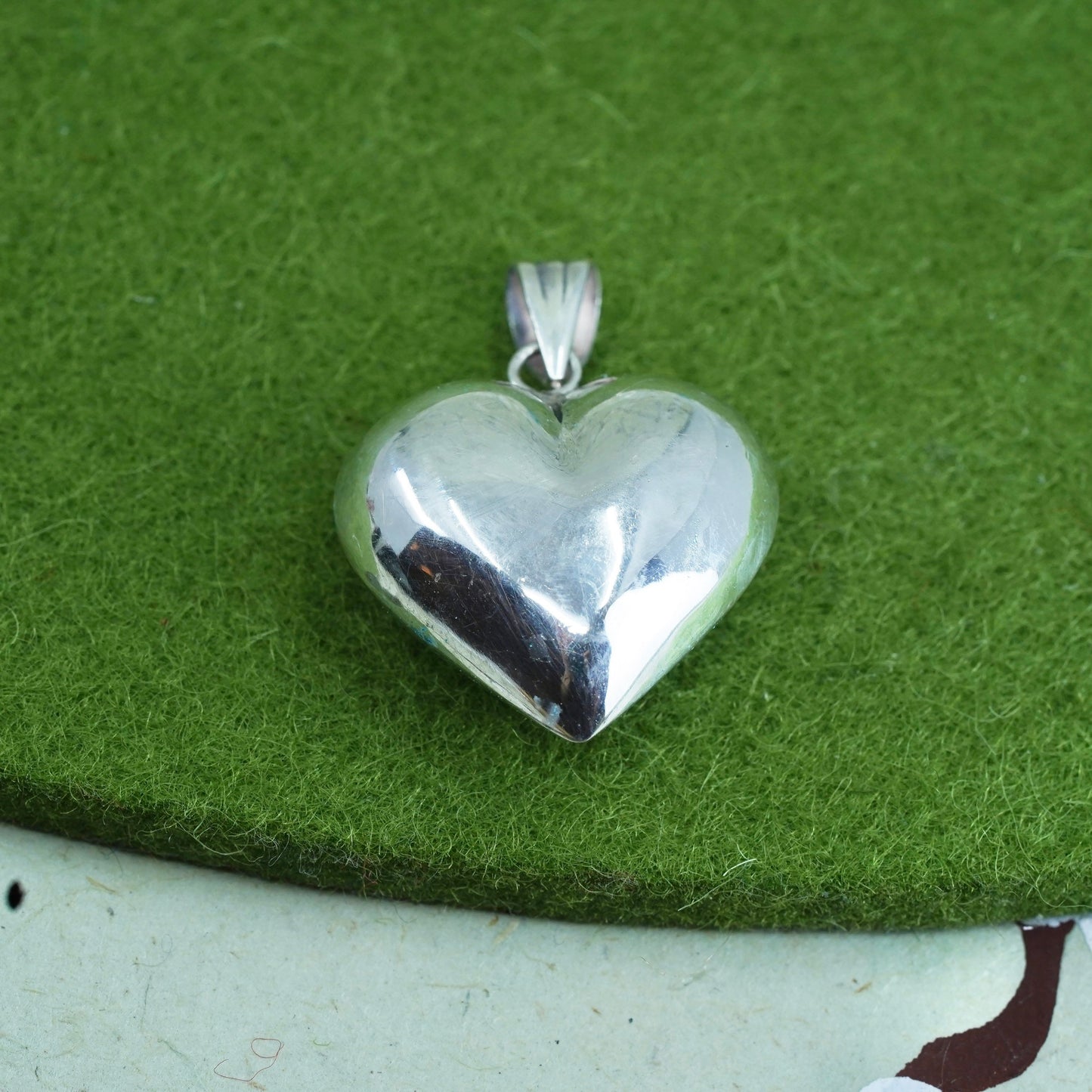 Vintage handmade sterling silver puffy heart charm, 925 charm pendant