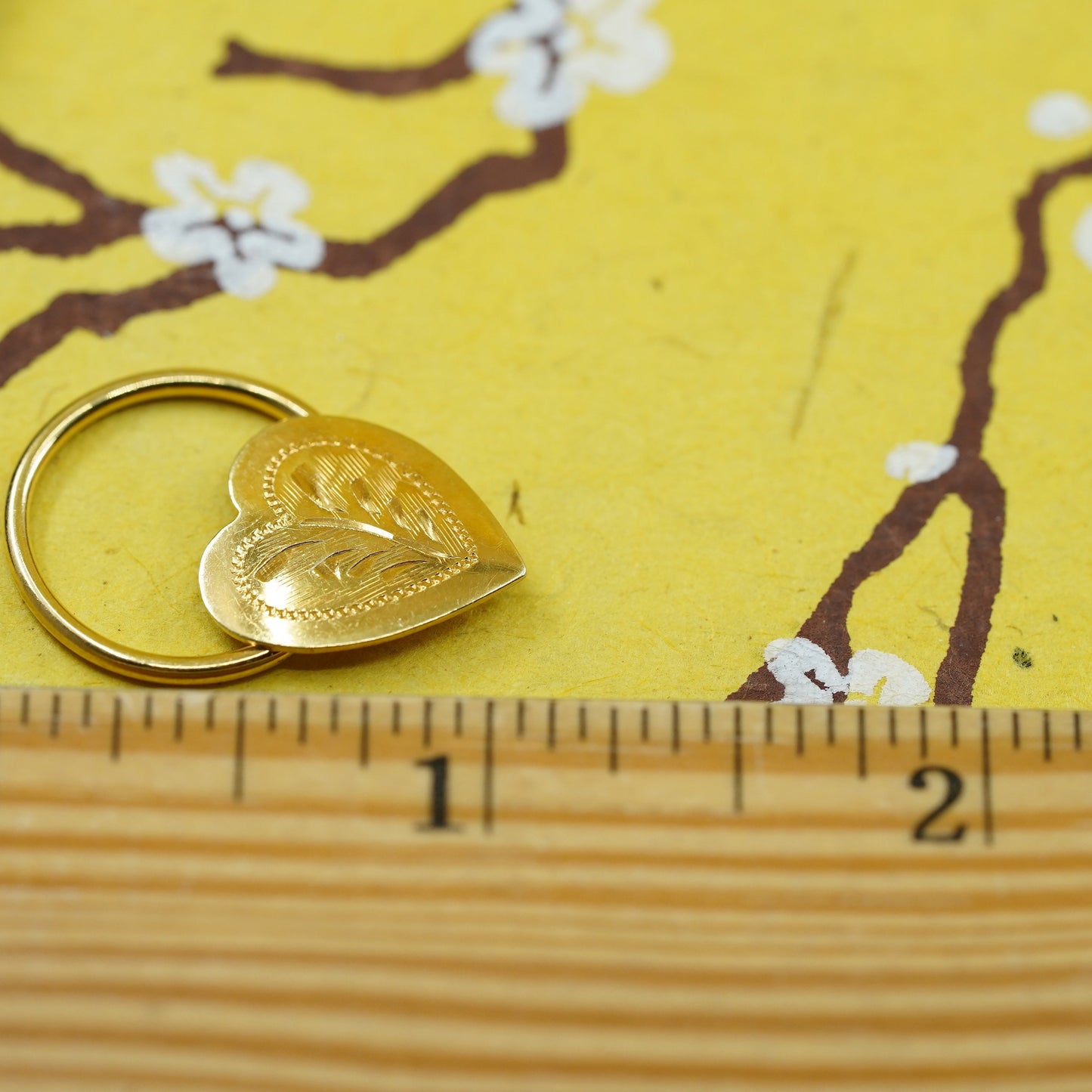Size 6, vermeil gold over sterling silver handmade ring, heart 925 pendant