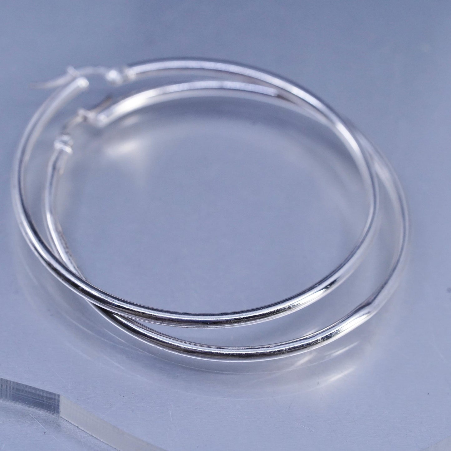 1.75", DENTED vintage Sterling silver handmade earrings, 925 hoops