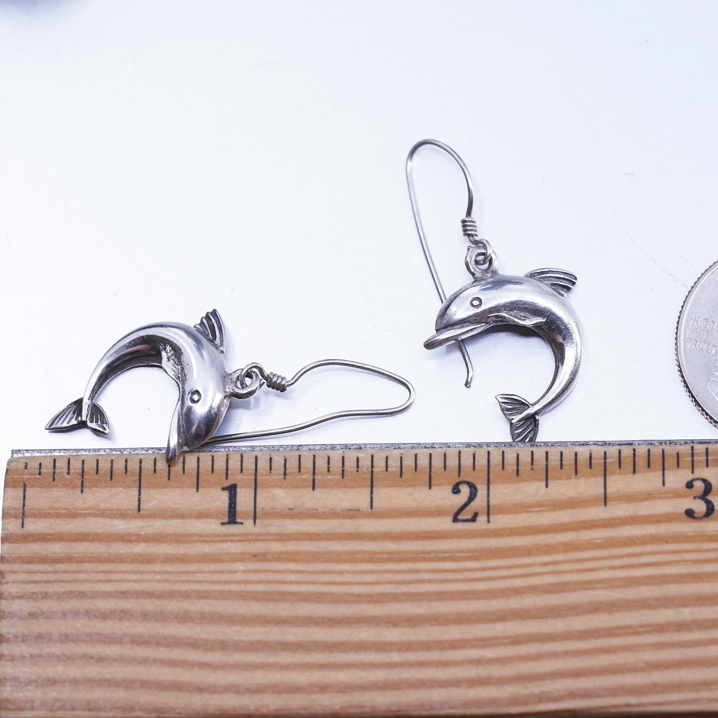 Vintage Sterling 925 silver handmade dolphin earrings