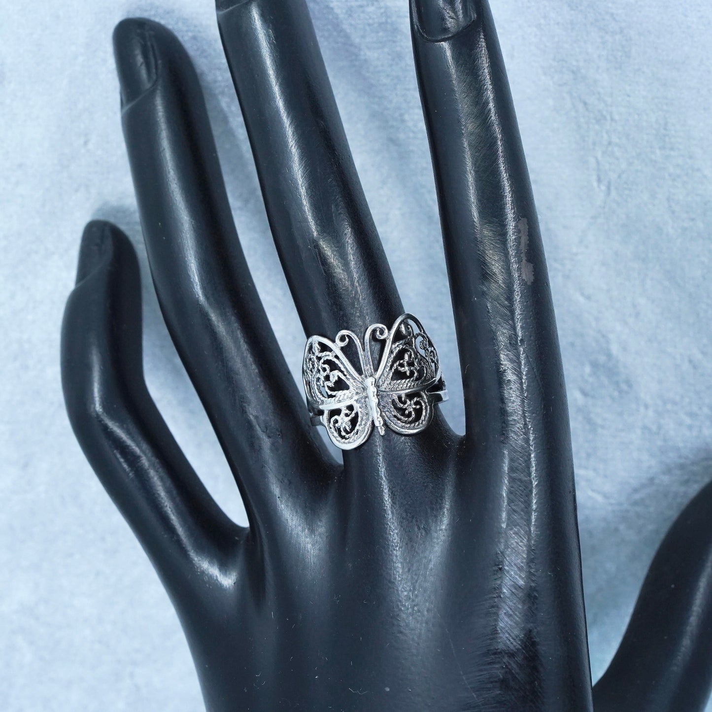 sz 7.5, southwestern Sterling 925 silver handmade ring, filigree butterfly band