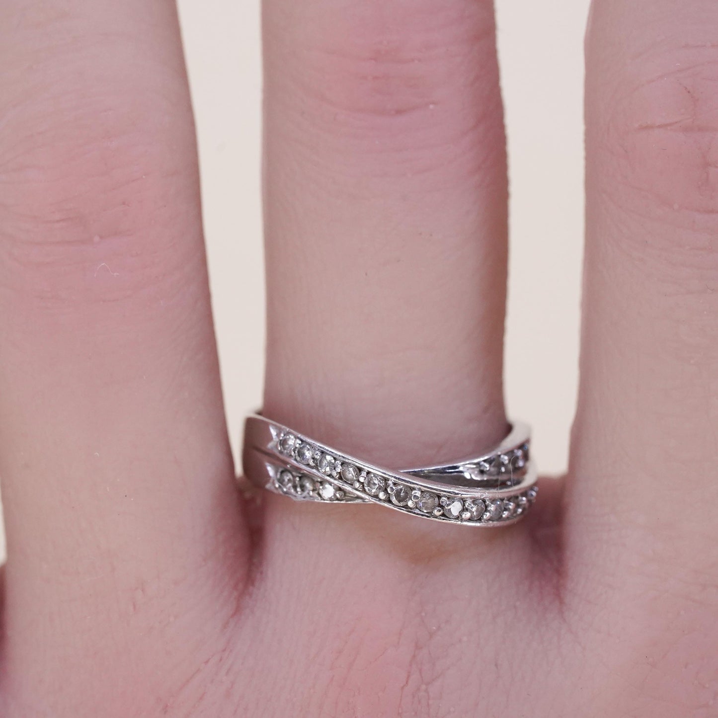 Size 8.5, Vintage sterling silver handmade ring, engagement ring with cz