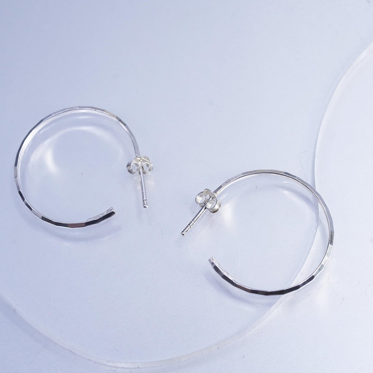 1", Vintage 925 Sterling Silver Handmade Hoop Earrings, 925 Studs huggie