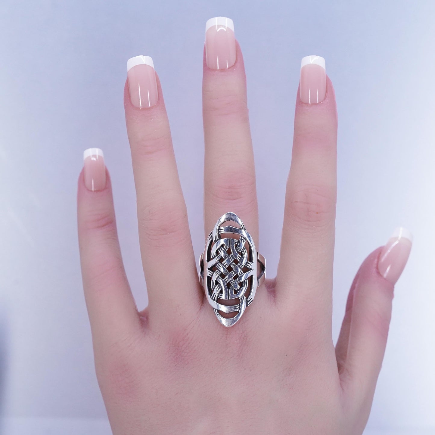Size 9, Sterling 925 silver handmade ring, Irish Celtic knot textured band