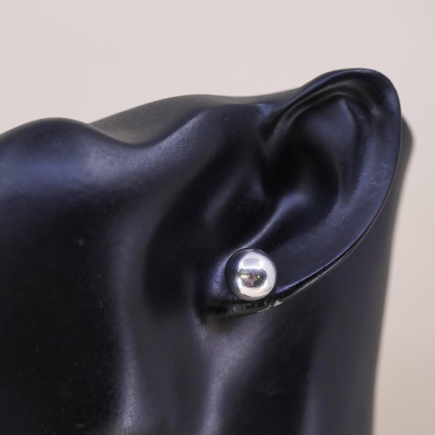 Vintage handmade single earring. Sterling 925 silver 10mm beads stud
