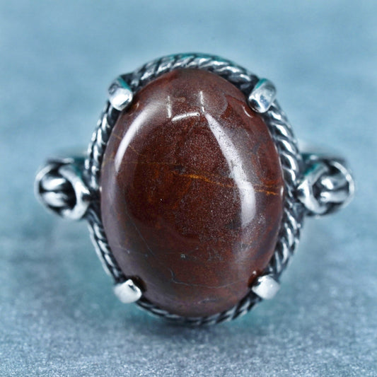 Size 6.5, southwestern Sterling 925 silver handmade ring with oval red jasper