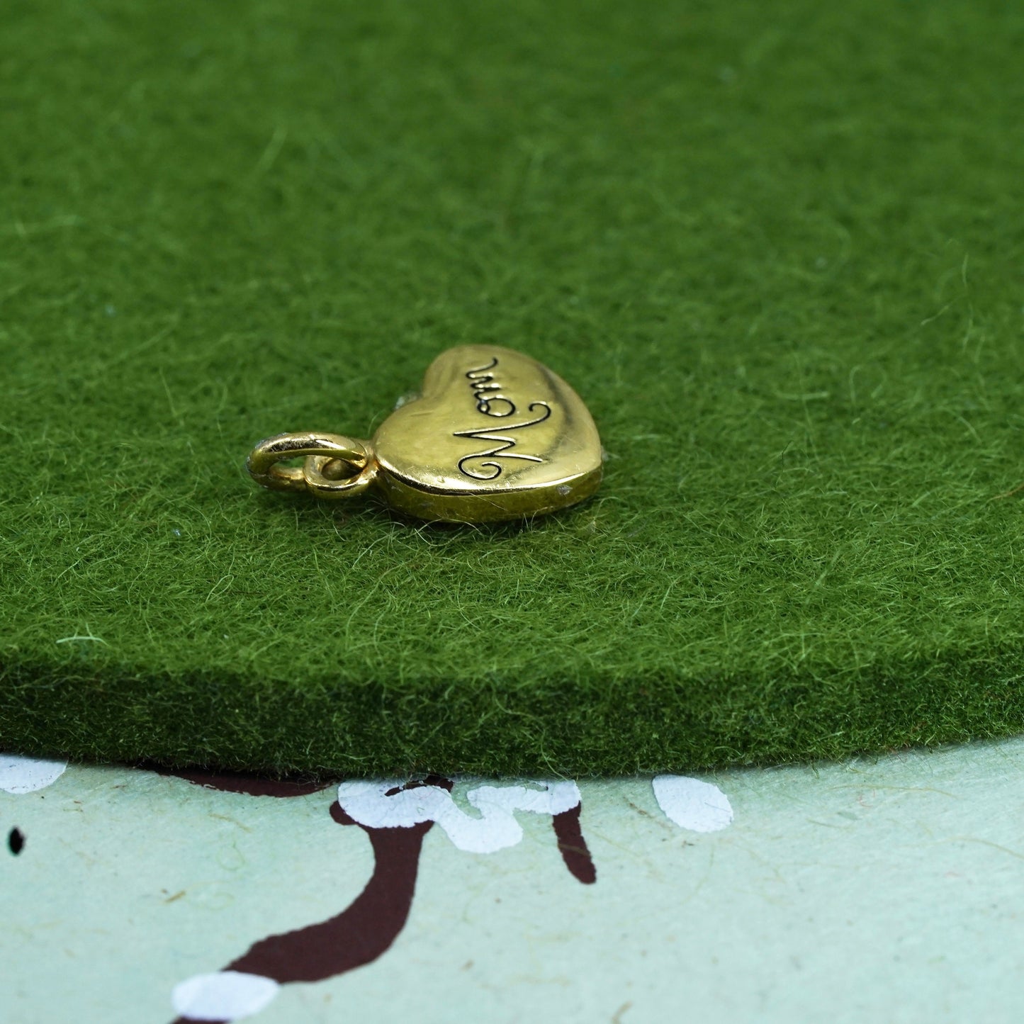 vtg vermeil gold over sterling silver pendant, 925 heart charm engrave “mom”