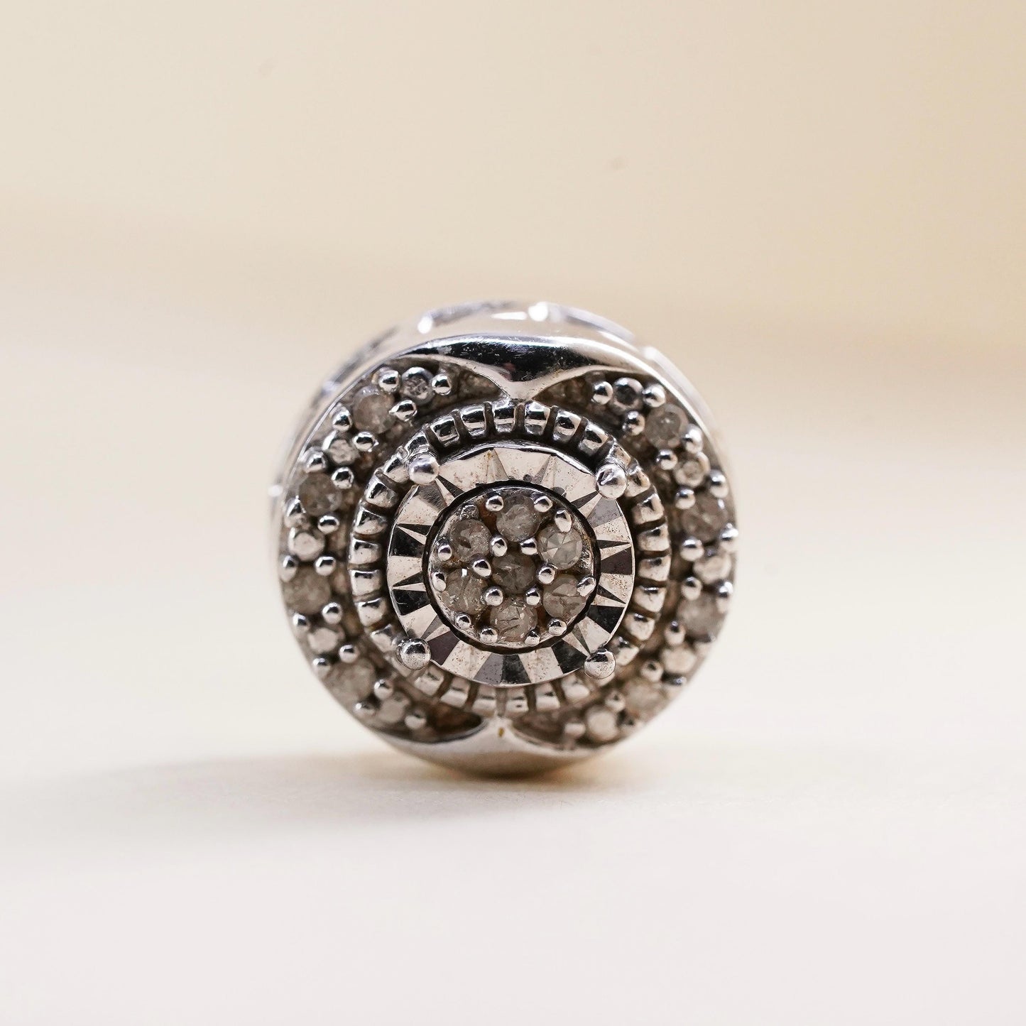 Vintage handmade single earring. Sterling 925 silver stud with cluster diamonds