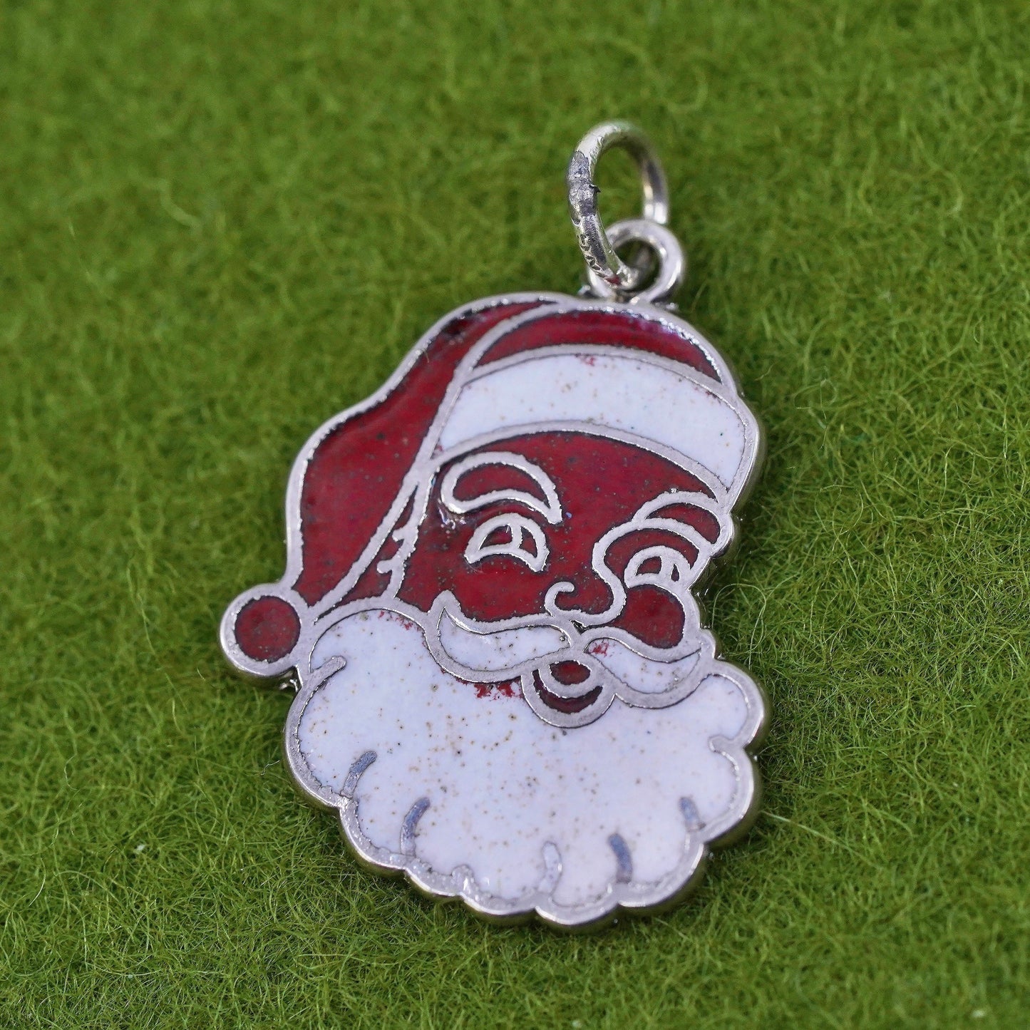 Vintage sterling silver handmade pendant, 925 enamel Christmas Santa charm
