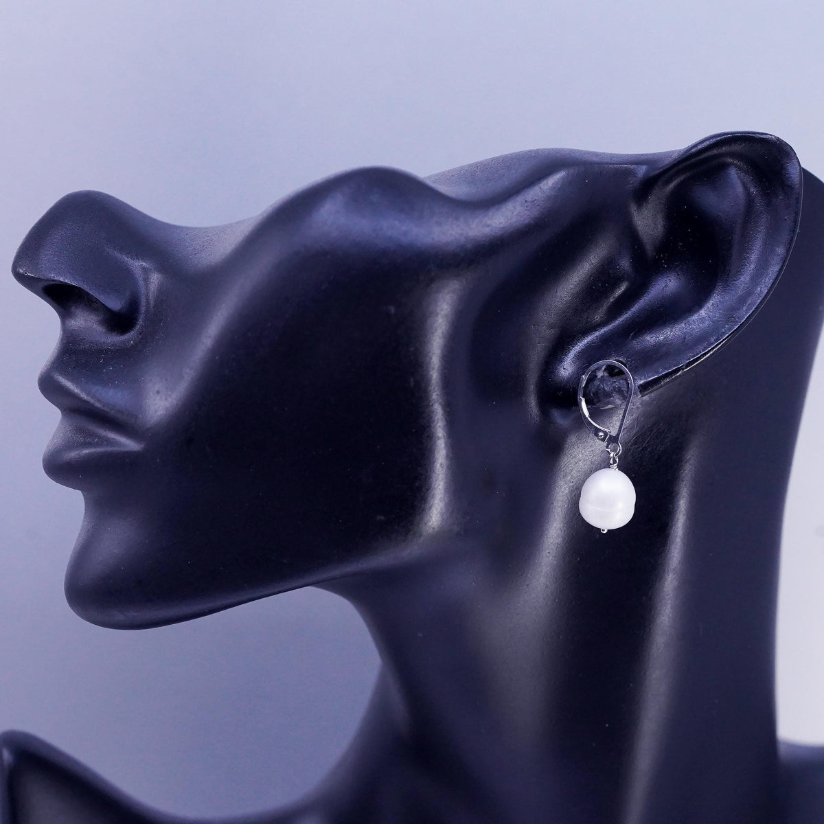 Vintage White Bead Drop Earrings Sterling Silver 925 Leverback Dangles Jewelry