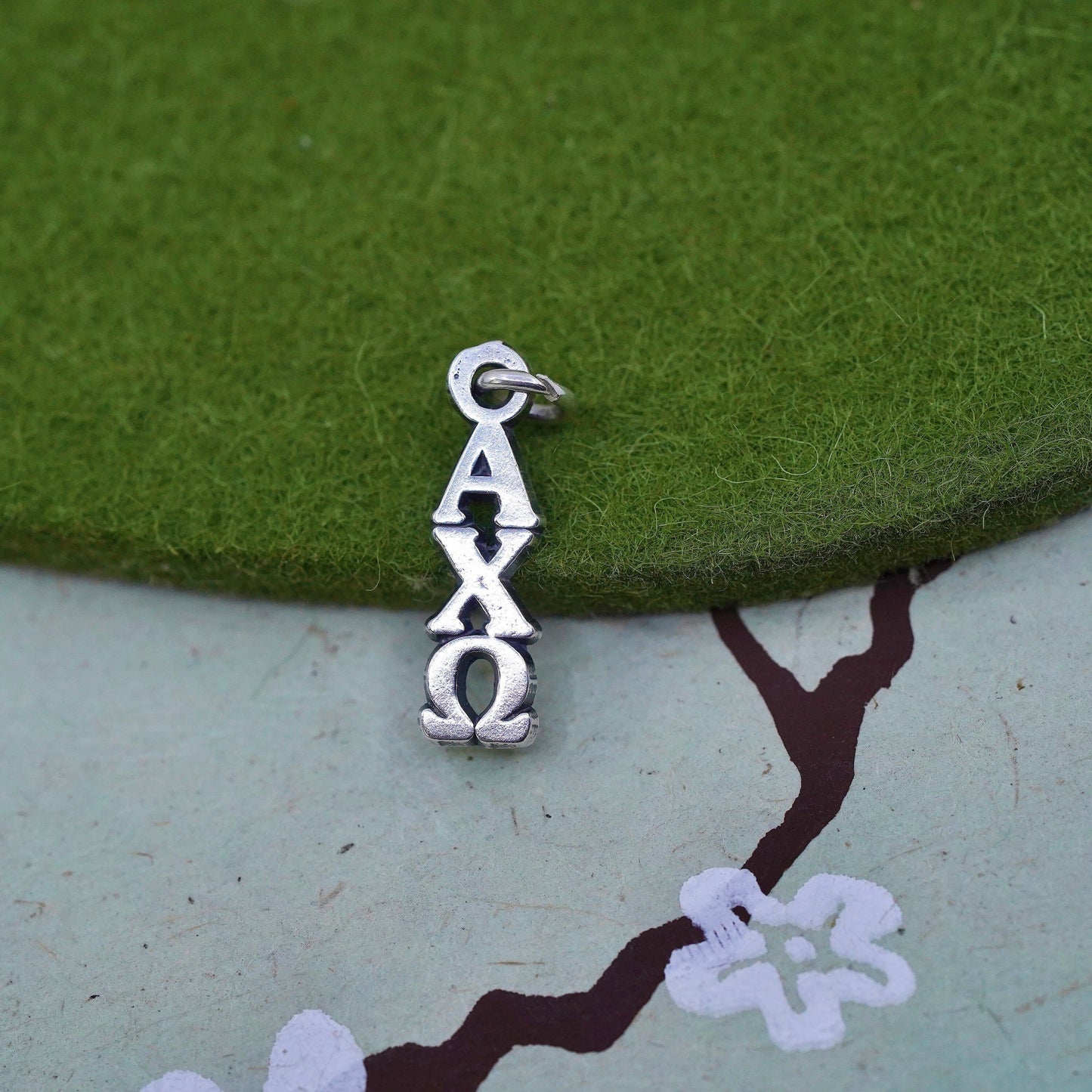 Vintage sterling silver handmade pendant, 925 Greek letter alpha chi omega