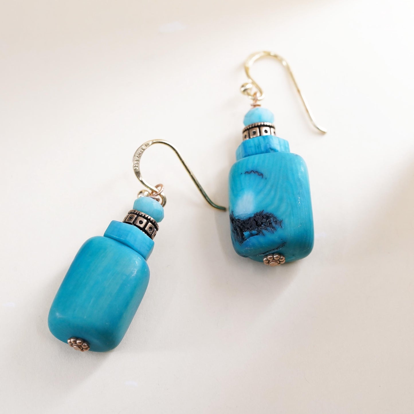 Vintage sterling 925 silver handmade earrings with turquoise nugget
