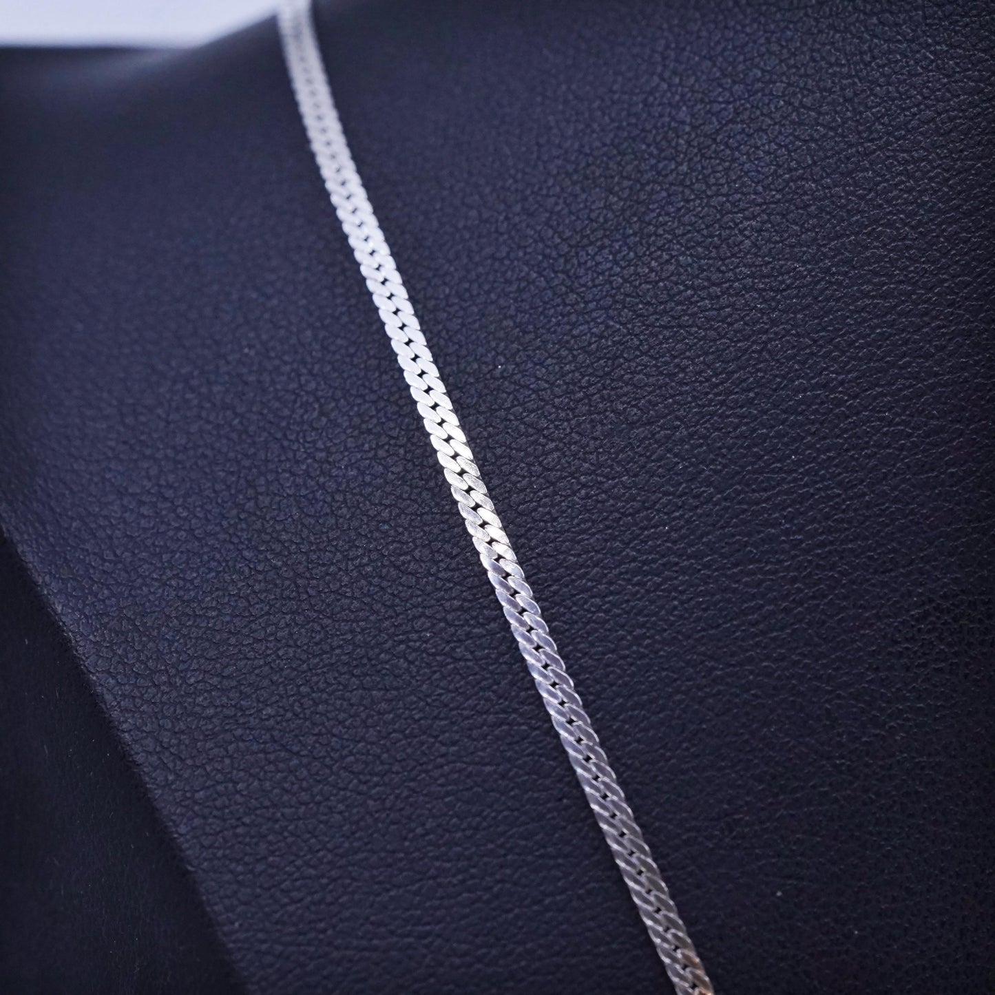 18” 2mm, vintage Italy Sterling 925 silver flatten curb chain necklace