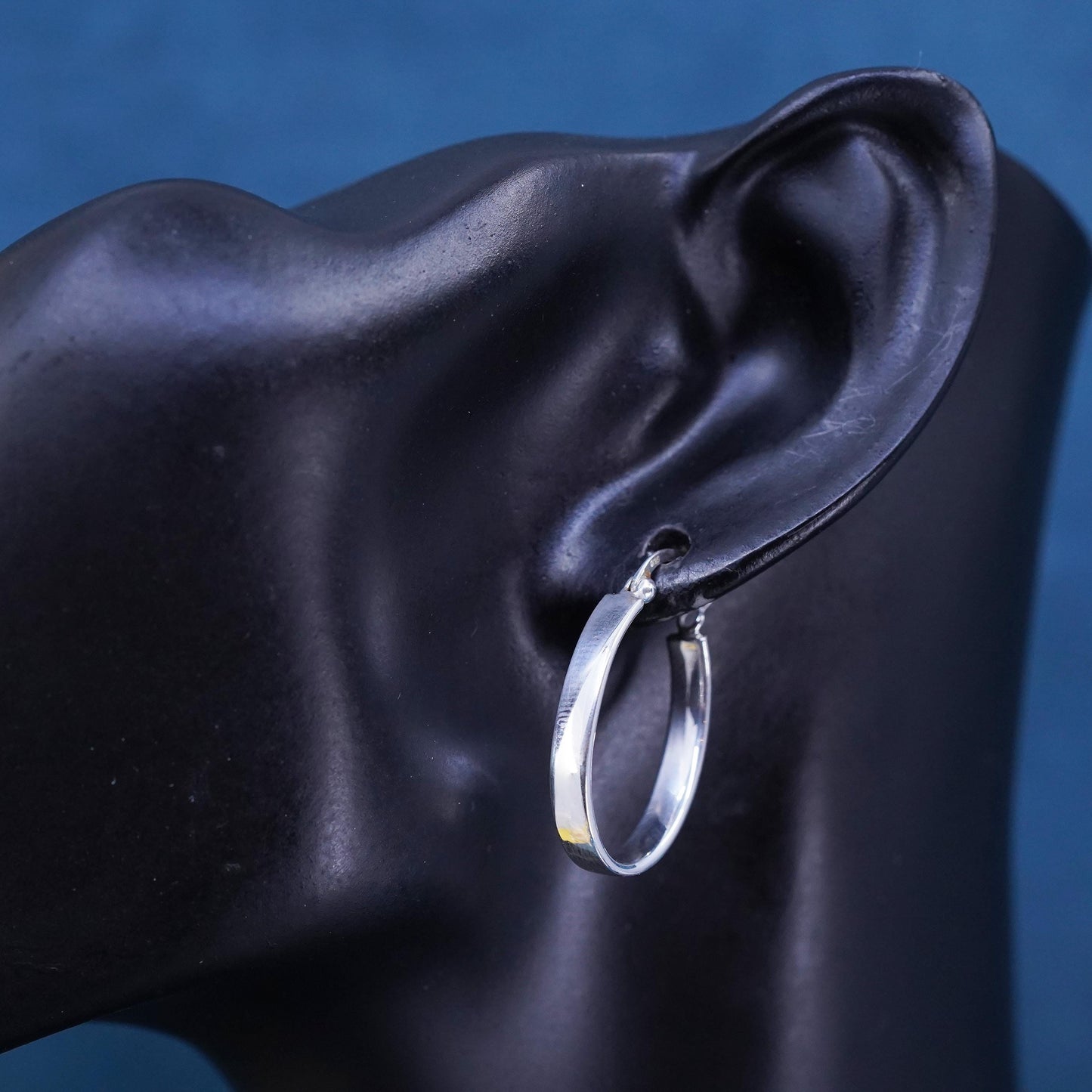 1”, vintage Sterling silver handmade earrings, 925 oval huggie hoops