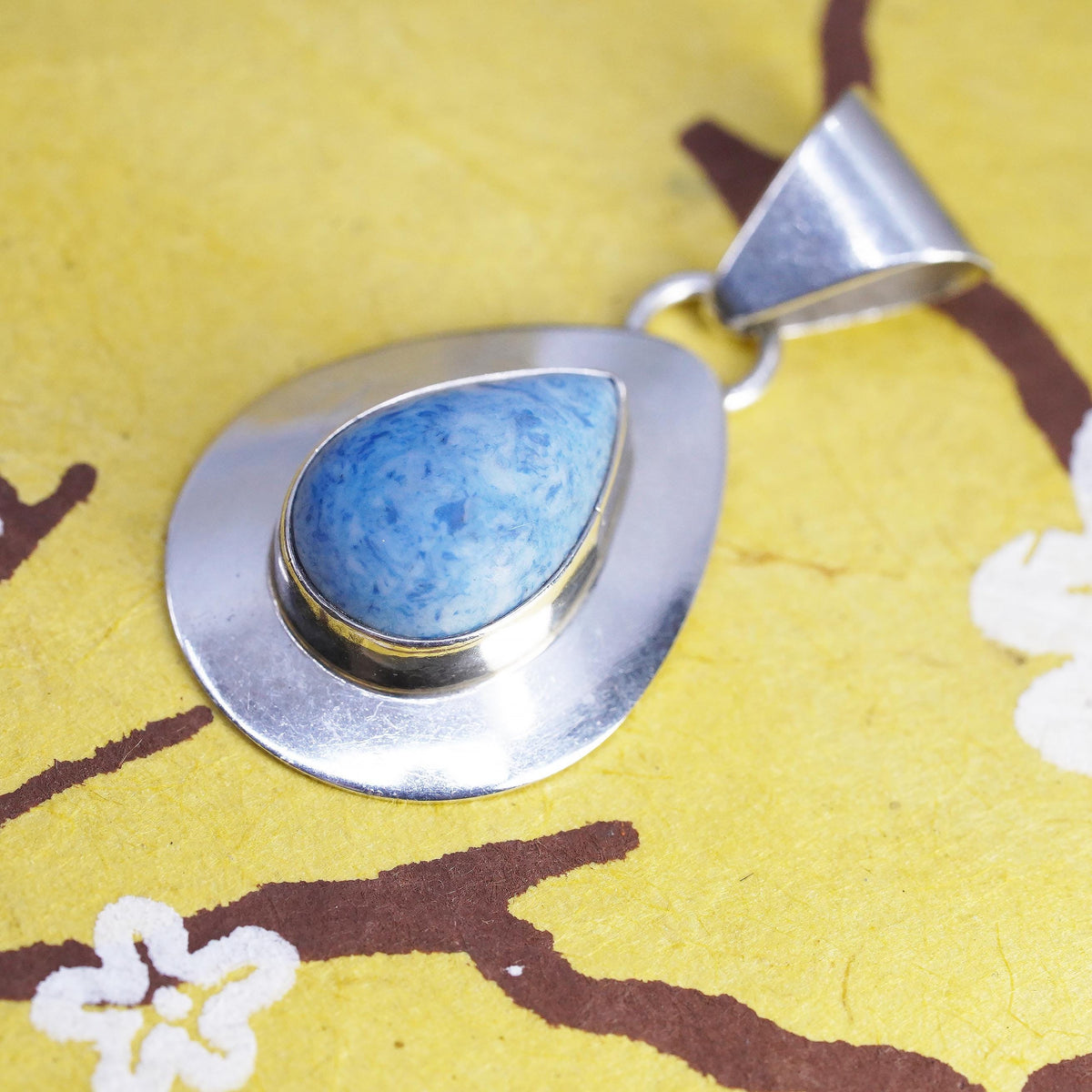 Native American Zuni Sterling silver pendant, 925 teardrop denim lapis lazuli